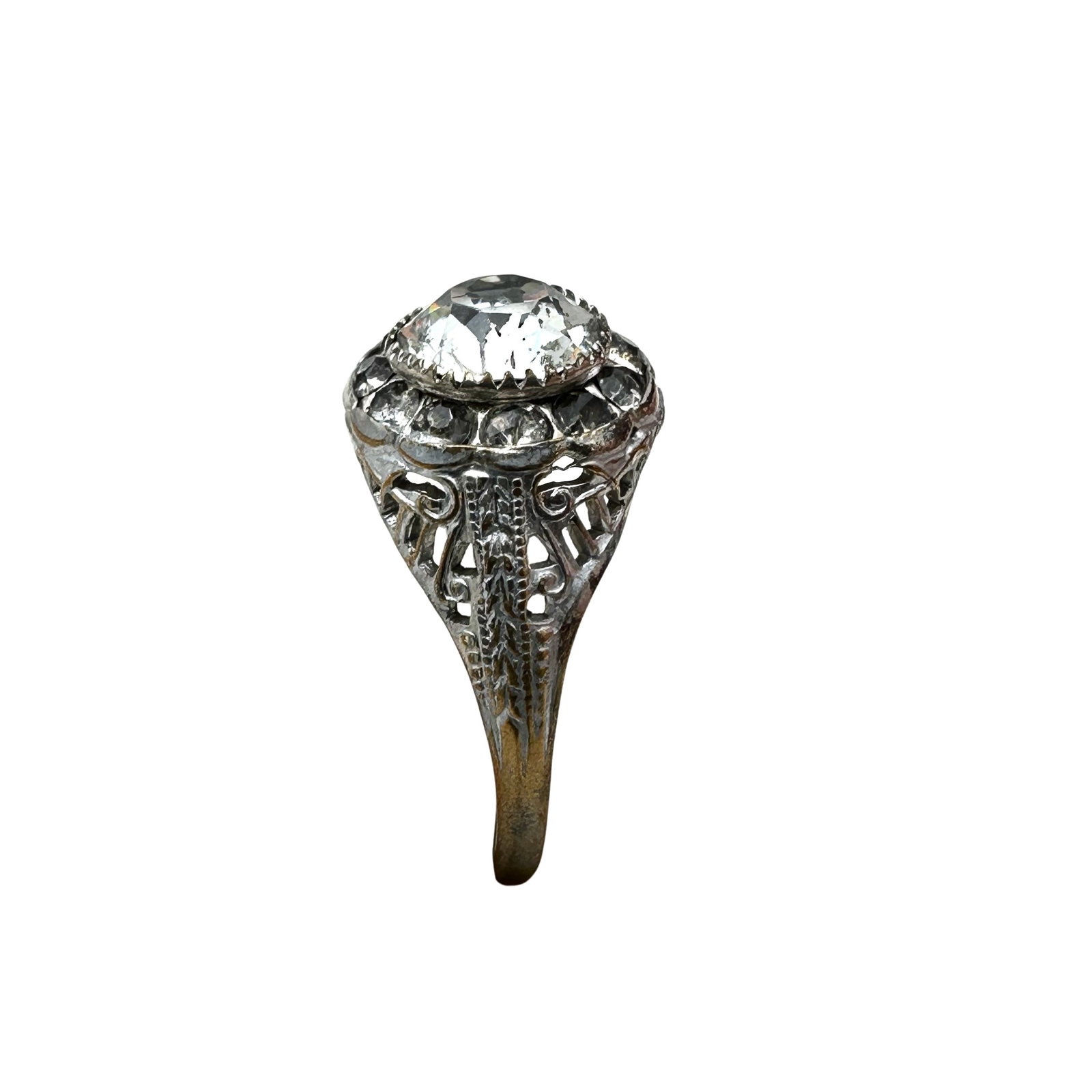 Vintage Sterling Silver Filigree Ring Clear Glass Stone Size 7: Vintage Sterling Silver Filigree Ring Clear Glass Stone Size 7