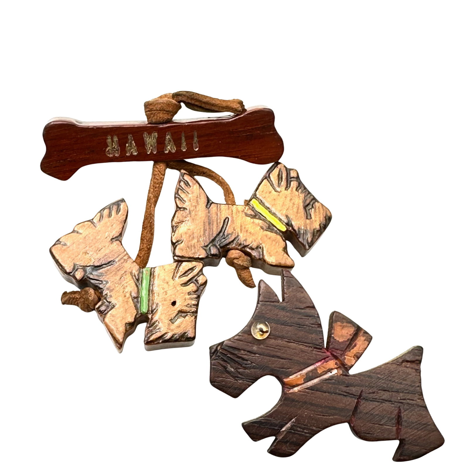 Vintage Group Carved Wood Dog Brooches Hawaii Travel Souvenier: Vintage Group Carved Wood Dog Brooches Hawaii Travel Souvenier