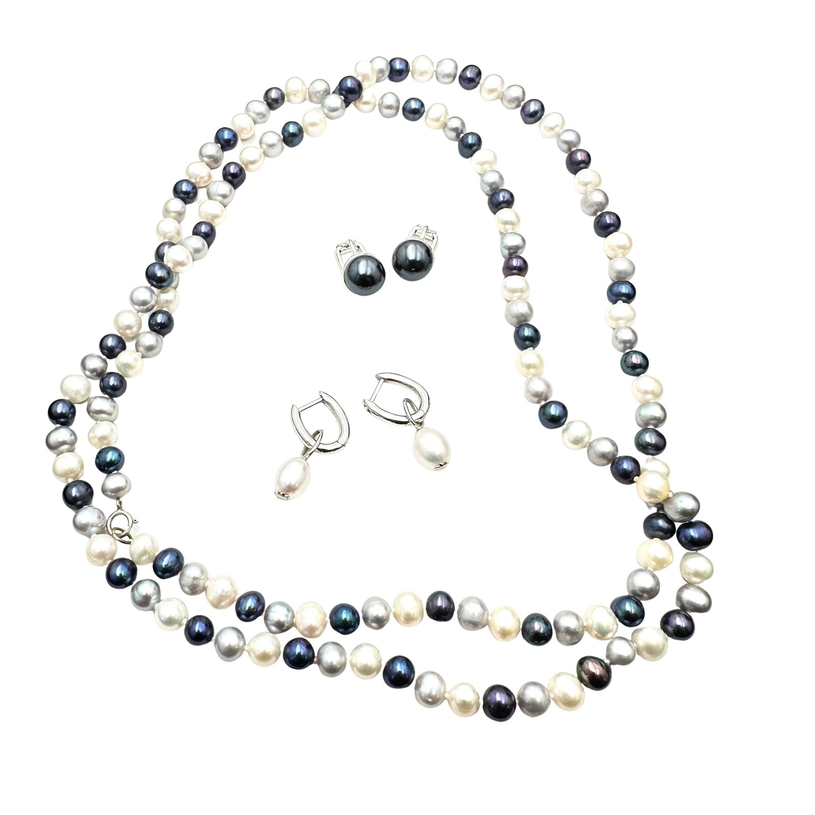 Jewelry Group Sterling Silver Freshwater Pearls Blue Grey White 2 Pair Pierced Earrings: Jewelry Group Sterling Silver Freshwater Pearls Blue Grey White 2 Pair Pierced Earrings