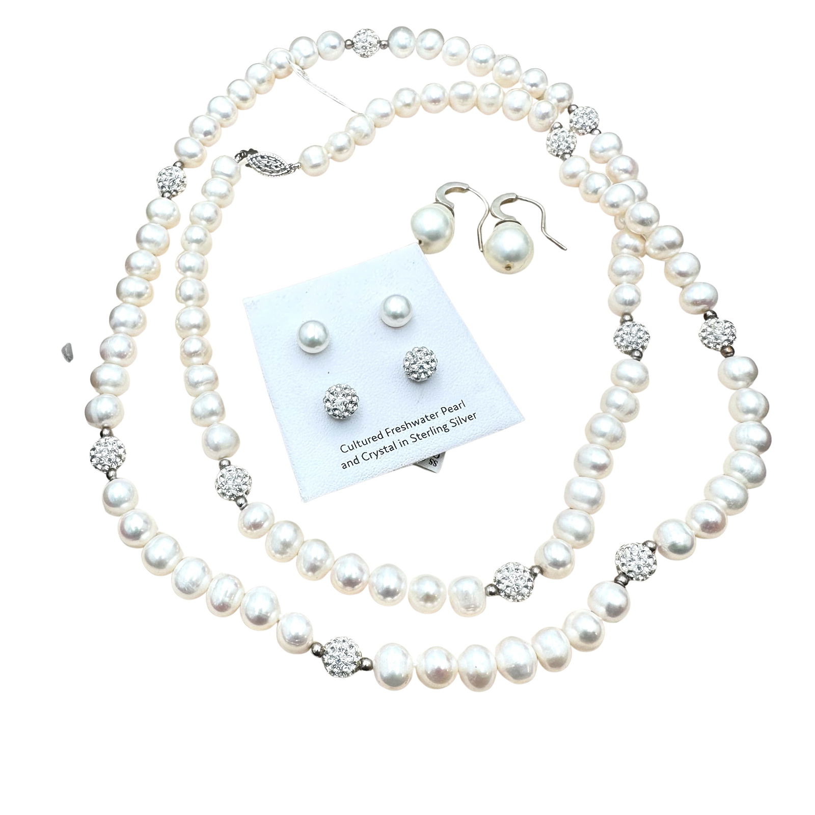 Jewelry Group Sterling Silver Freshwater Pearl Necklace Vintage Pierced Earrings (1 of 3)