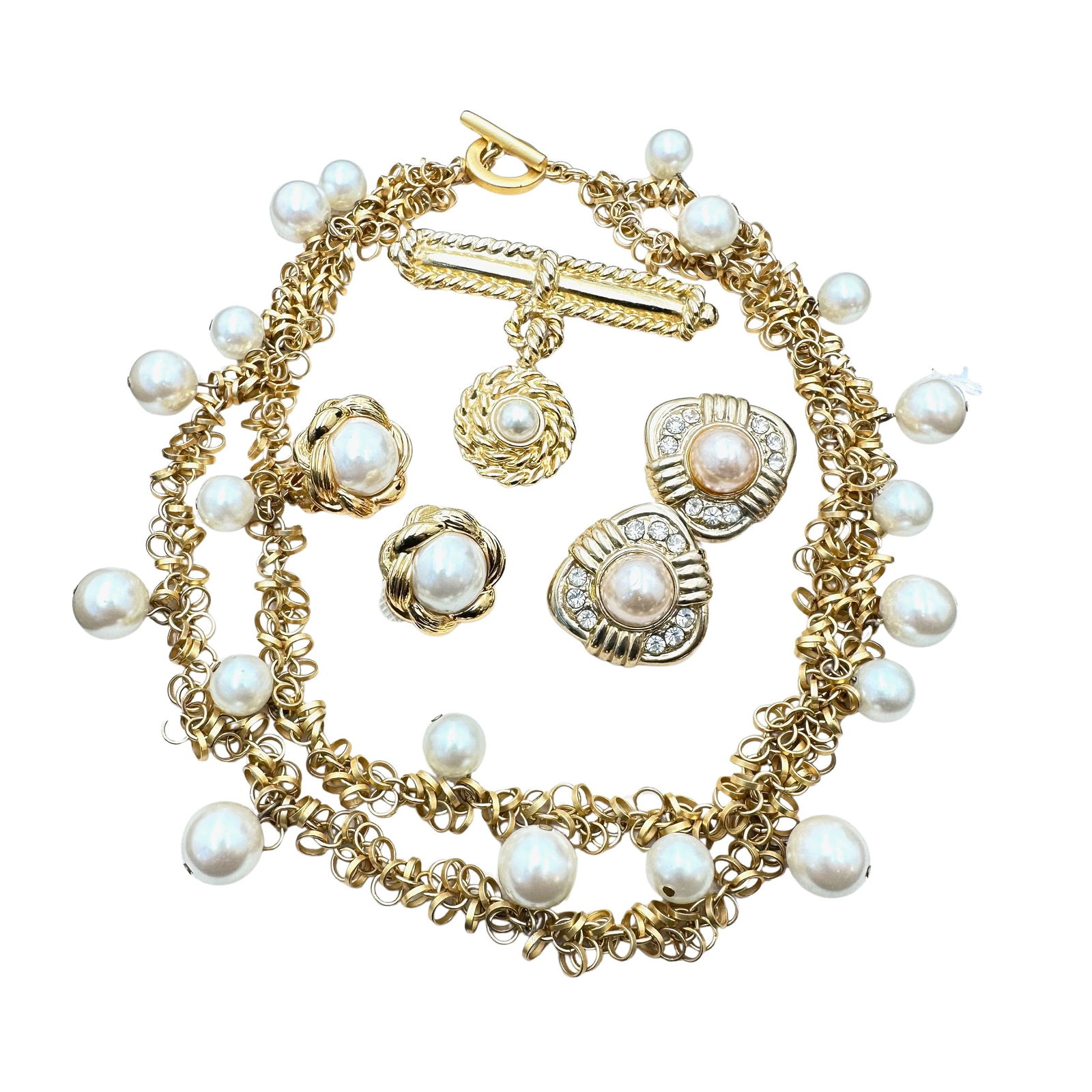 Jewelry Group Vintage Anne Klein Necklace Gold Tone Pearl Brooch Earrings: Jewelry Group Vintage Anne Klein Necklace Gold Tone Pearl Brooch Earrings