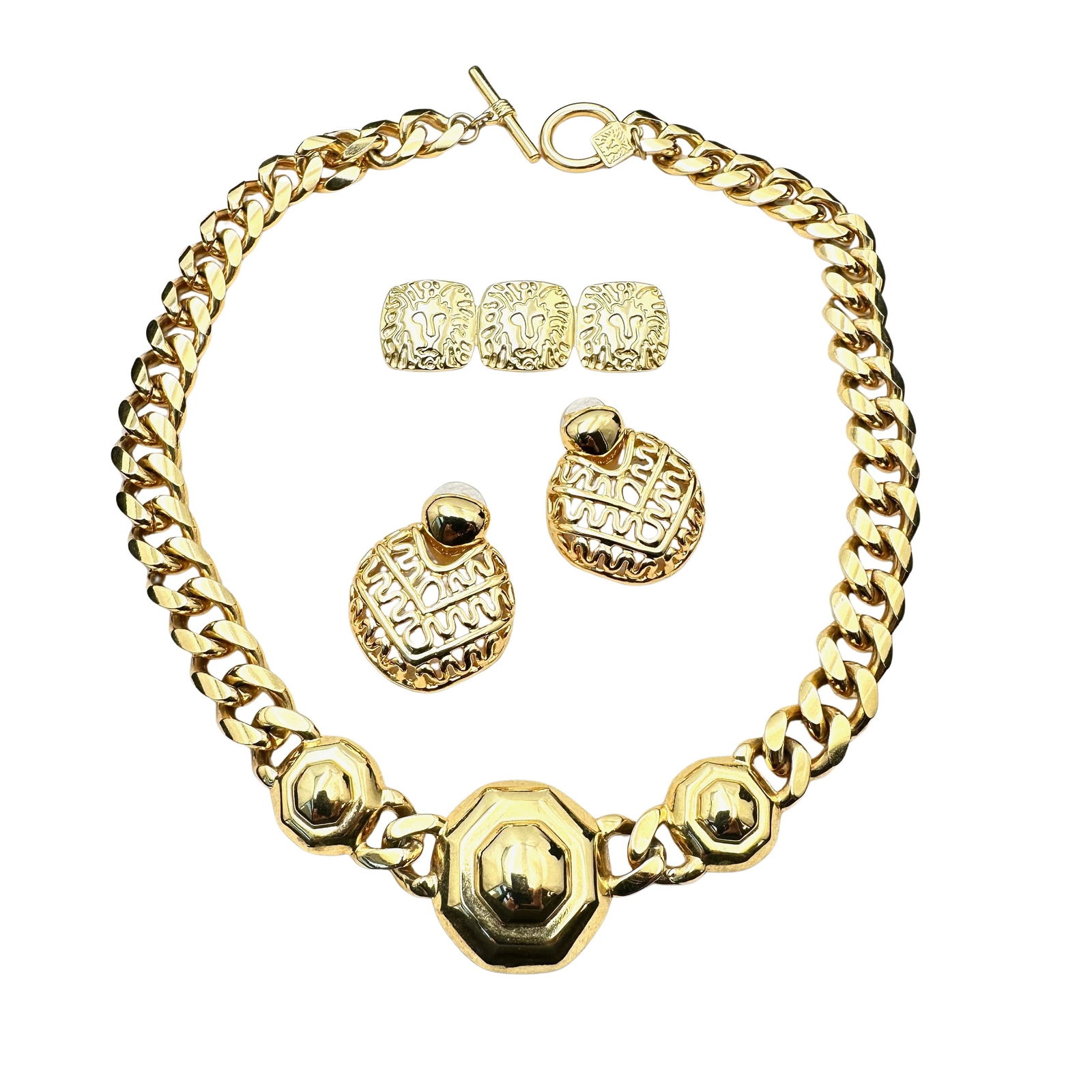 Jewelry Group Vintage Anne Klein Brooch Lions Earrings Gold Tone Necklace (1 of 3)