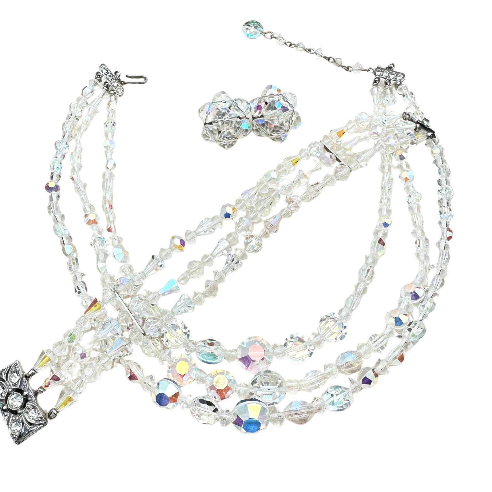 Jewelry Group Vintage Aurora Borealis Crystal Necklace Bracelet Earrings Set (1 of 3)