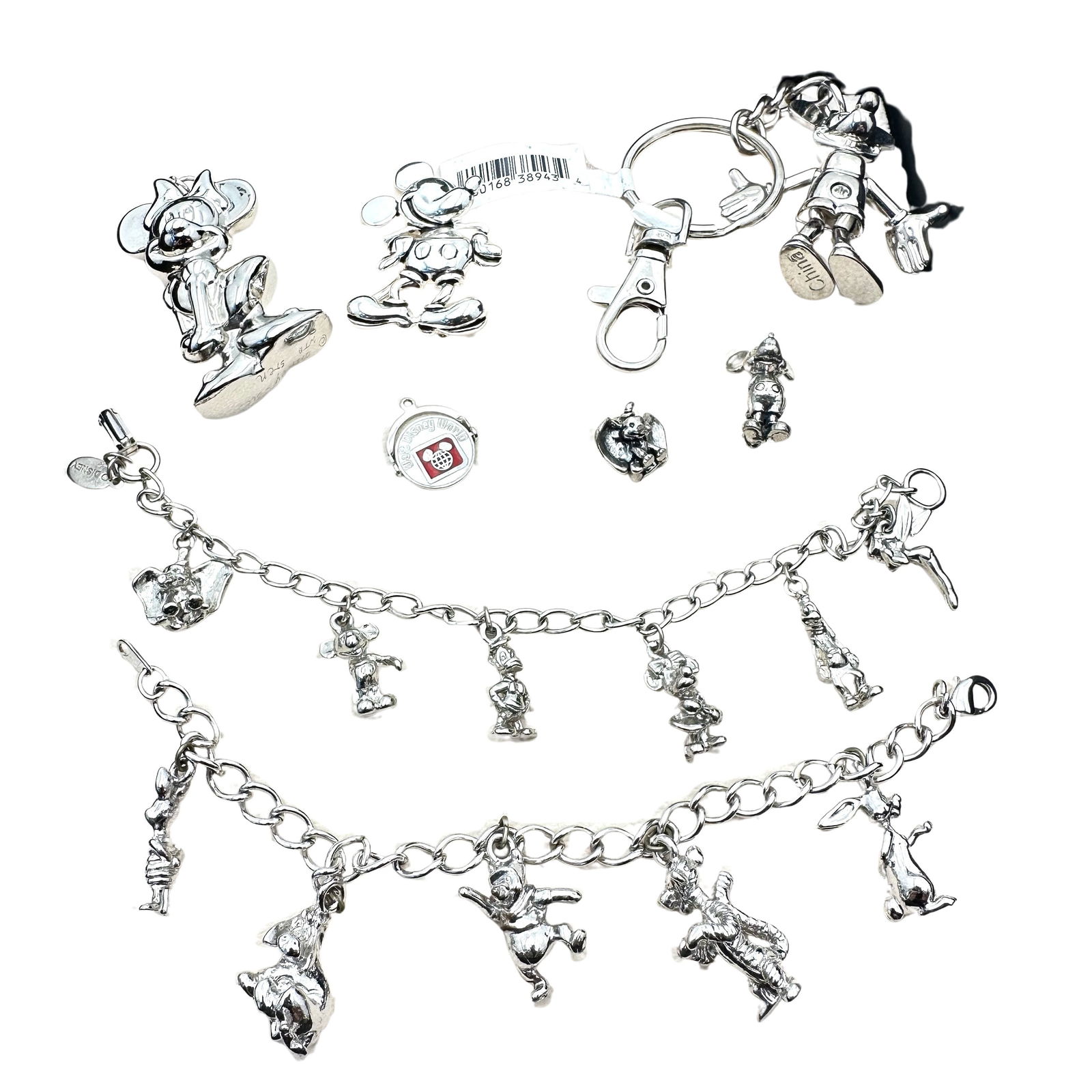 Jewelry Group Disney Mickey Mouse Bracelets Charms Key Chain Brooch Silver tone (1 of 3)