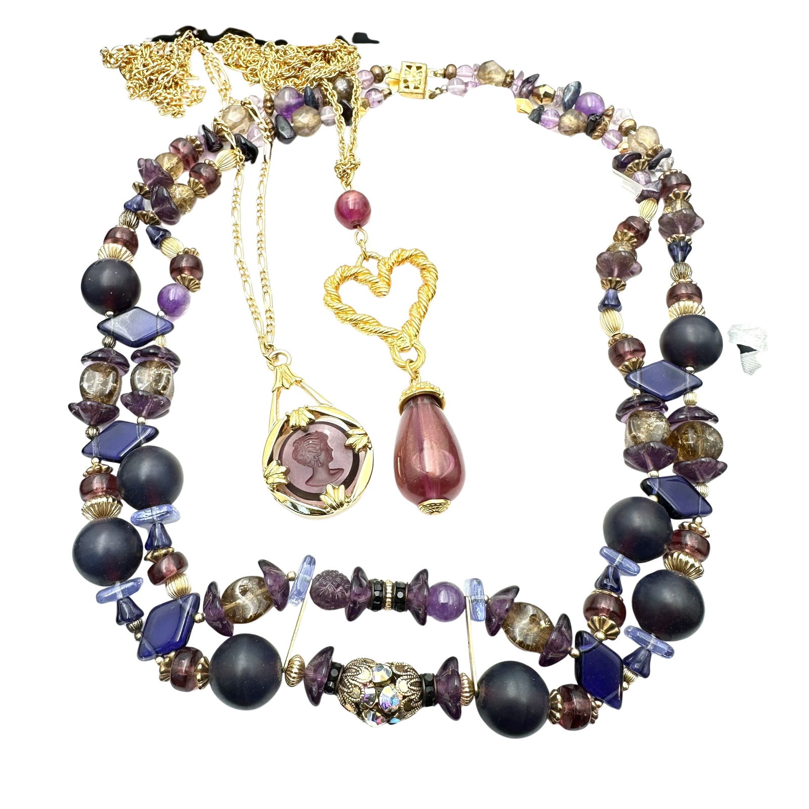Jewelry Group Goldette Necklace Vintage Earrings Purple Glass Necklace Gold Tone: Jewelry Group Goldette Necklace Vintage Earrings Purple Glass Necklace Gold Tone