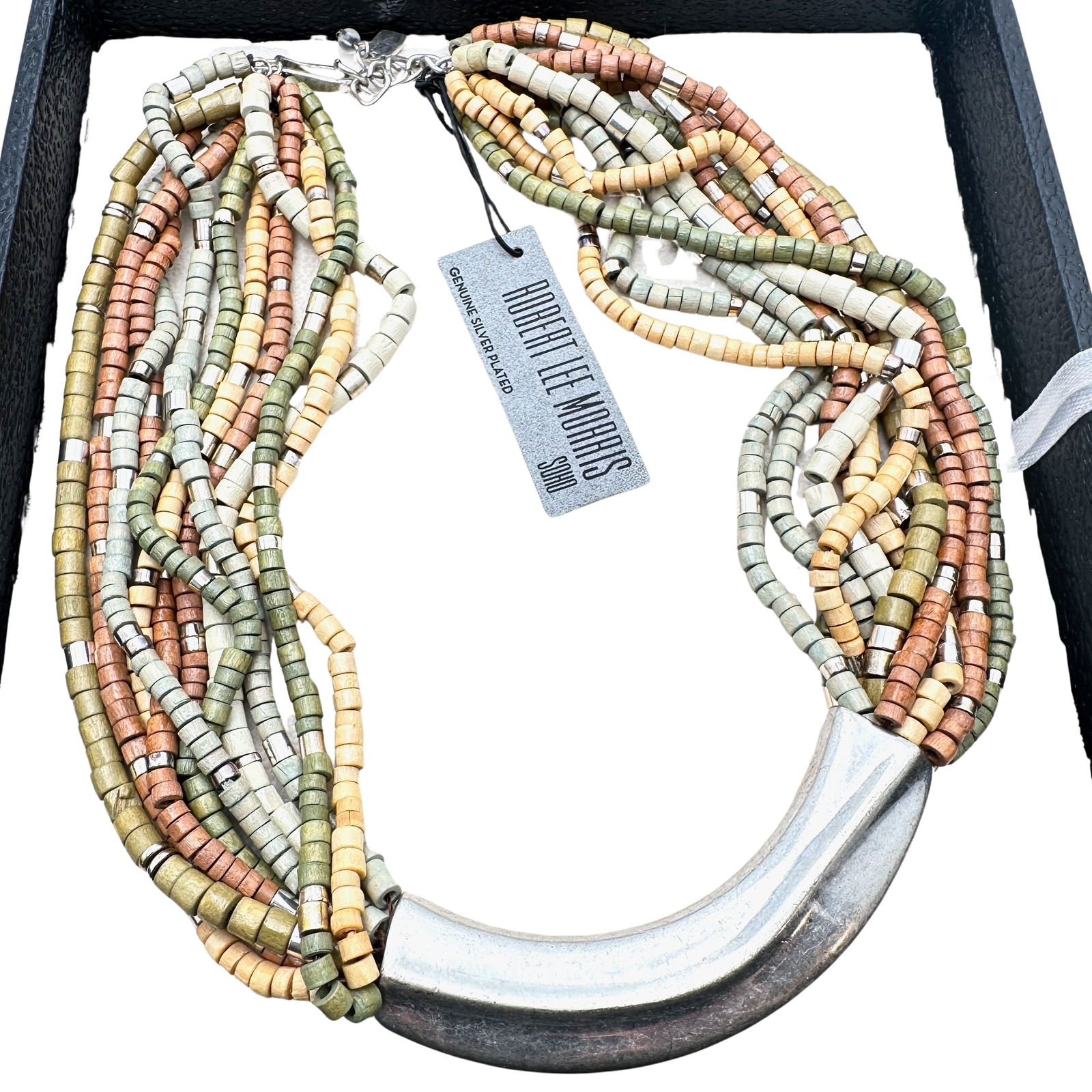 Robert Lee Morris Silver Plated Boho Chic Wood Bead Necklace (1 of 3)