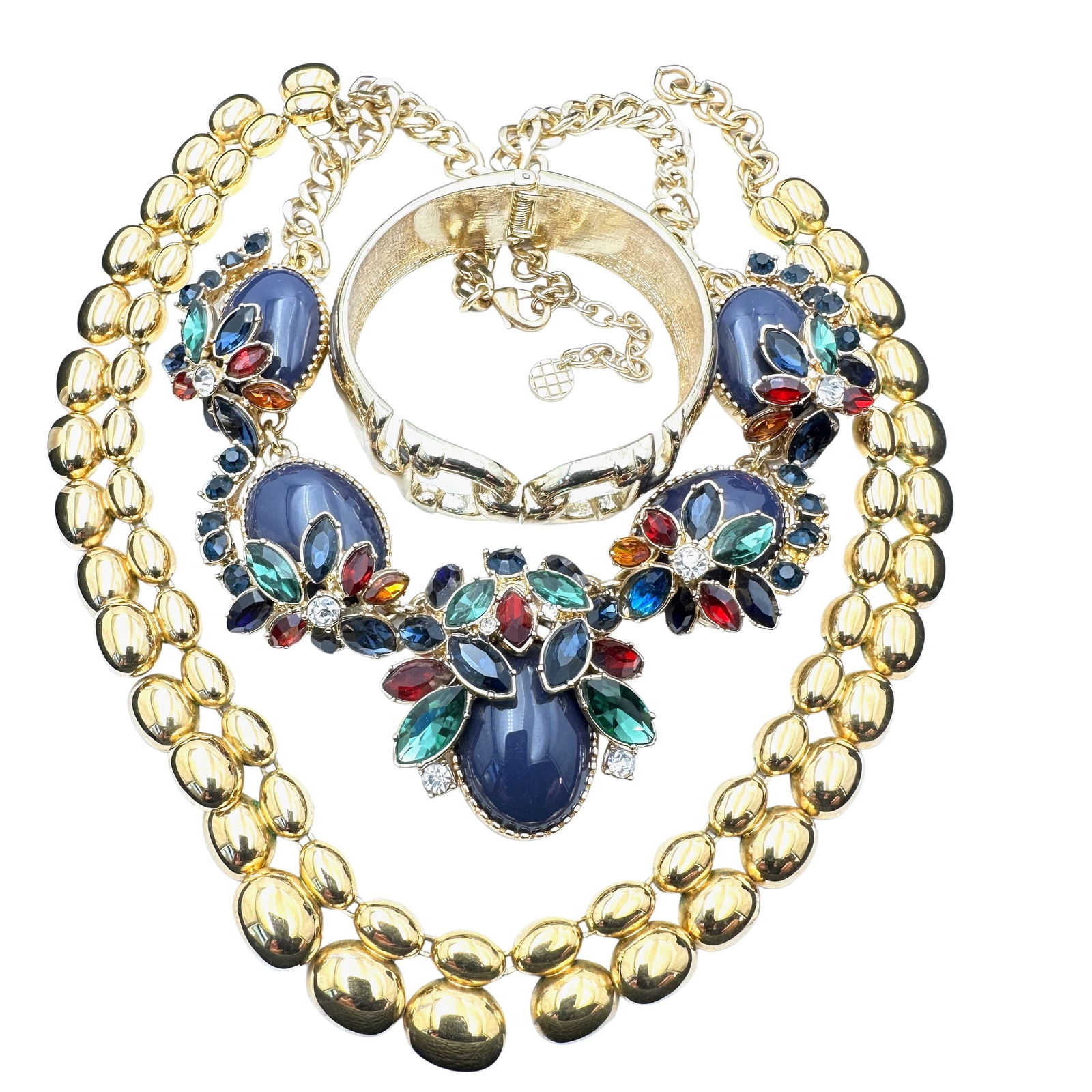 Jewelry Group Jewel Tone Glass Rhinestones Gold Tone Necklace Bracelet (1 of 3)