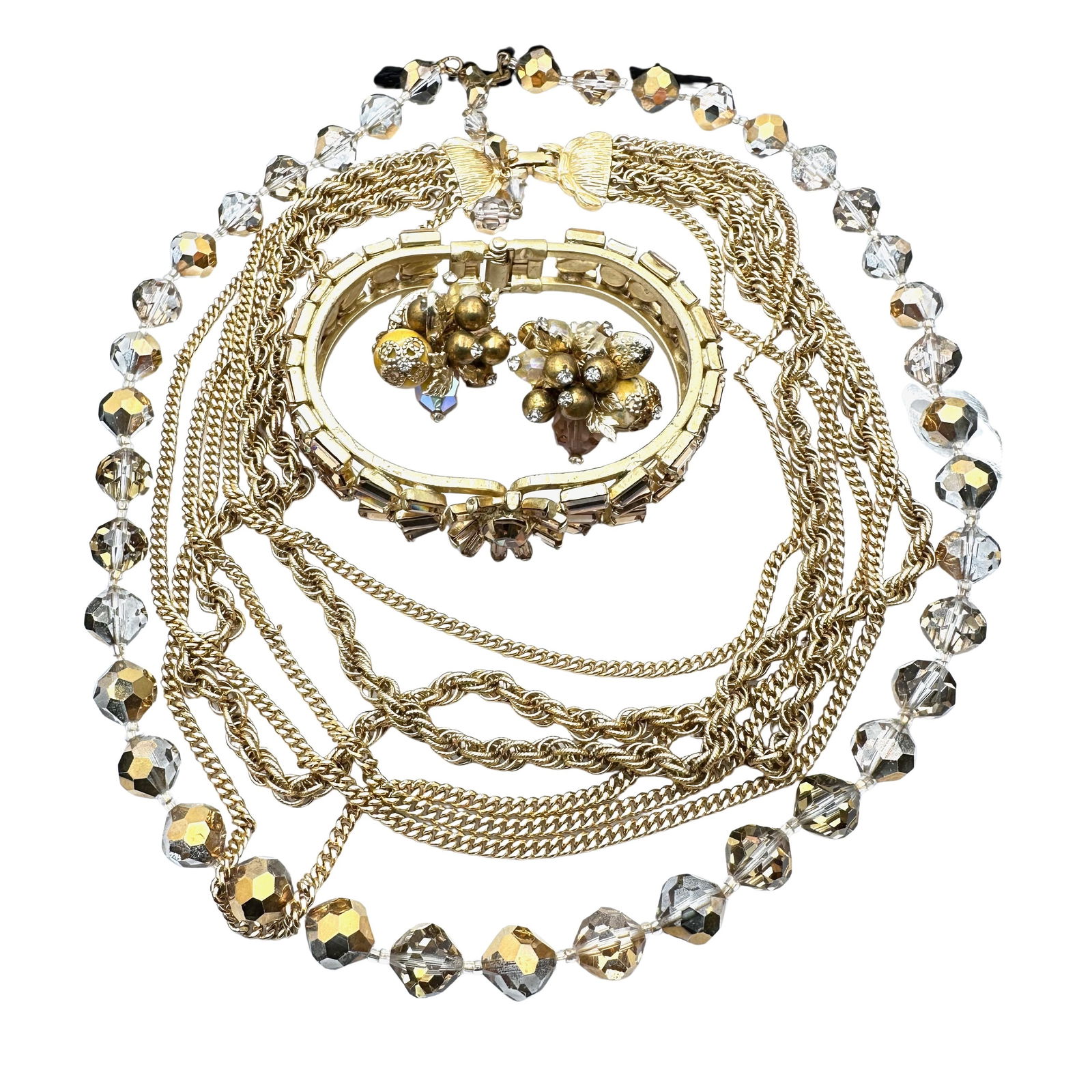 Jewelry Group Vintage Vendome Earrings Monet Necklace Crystal Clamper Bracelet: Jewelry Group Vintage Vendome Earrings Monet Necklace Crystal Clamper Bracelet