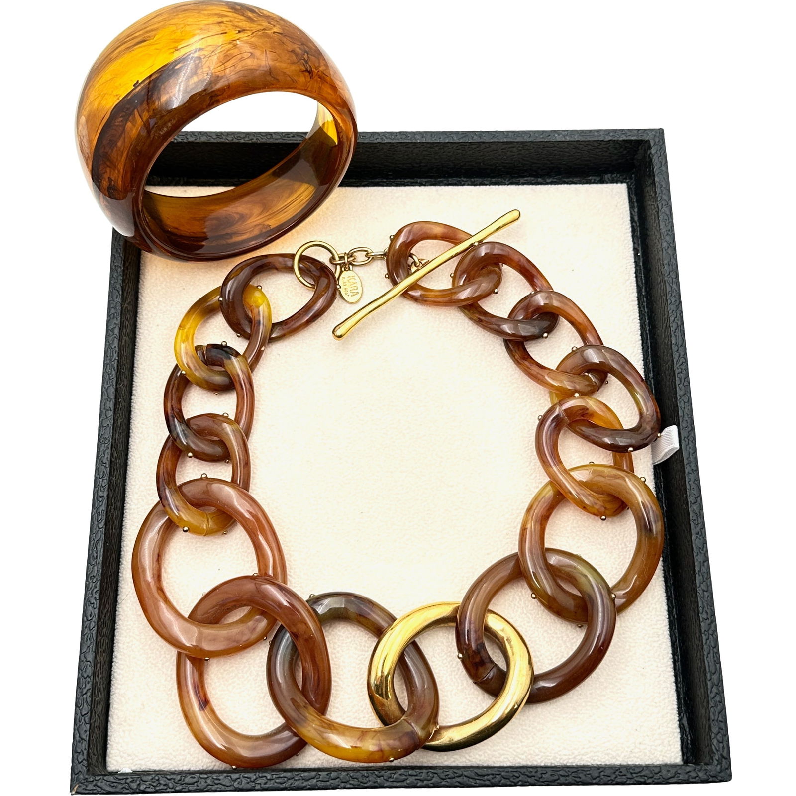 Jewelry Group Kara New York Tortoise Gold Studded Link Necklace and Large Bangle Bracelet (1 of 3)