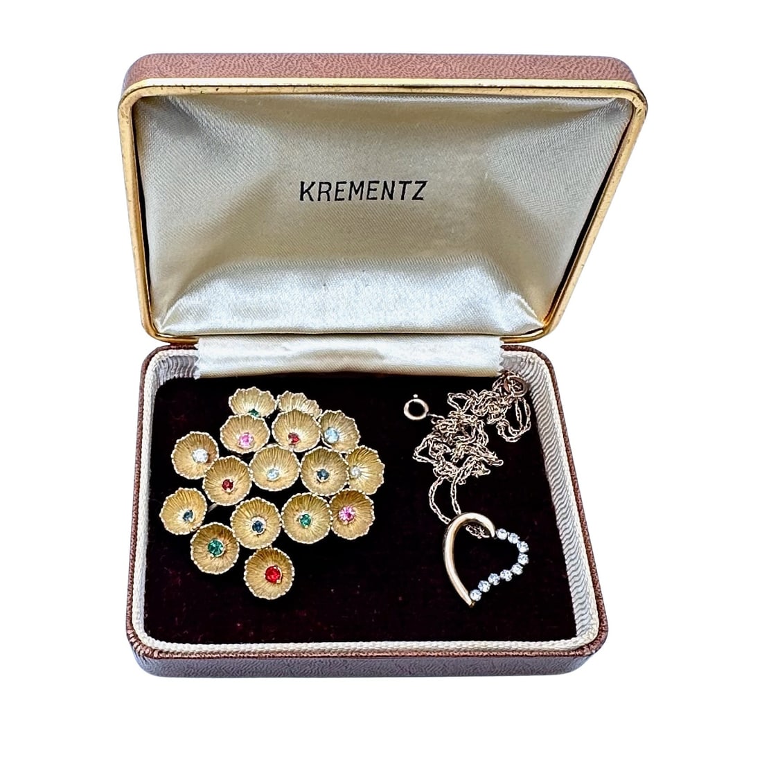 Vintage Group Krementz Gold Filled Jewelry Brooch Heart Pendant Necklace Original Box: Vintage Group Krementz Gold Filled Jewelry Brooch Heart Pendant Necklace Original Box