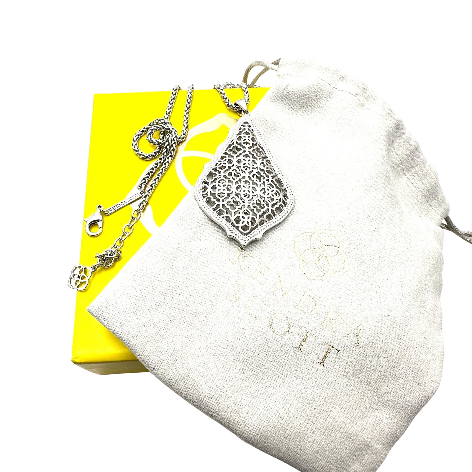 Kendra Scott Silver Tone Pendant Necklace Original Box And Pouche (1 of 3)