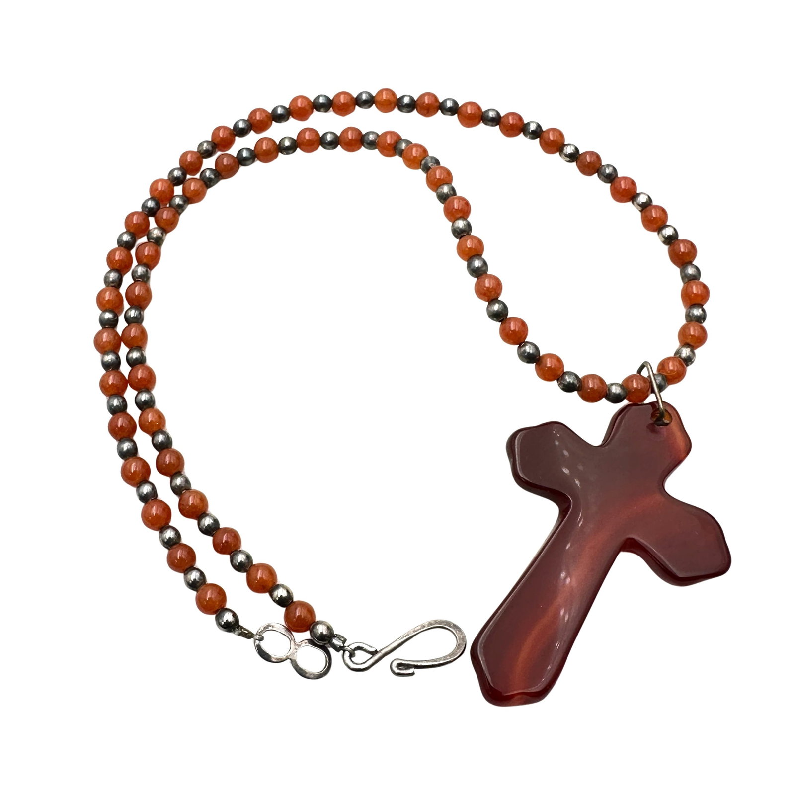 Sterling Silver Carnelian Cross Pendant Necklac 16 Inch: Sterling Silver Carnelian Cross Pendant Necklac 16 Inch