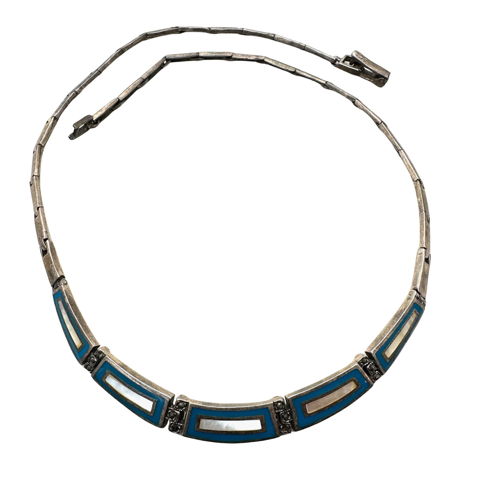 Vintage Sterling Silver Turquoise Marcasite Pearl Necklace 18 Inch 30 Grams: Vintage Sterling Silver Turquoise Marcasite Pearl Necklace 18 Inch 30 Grams