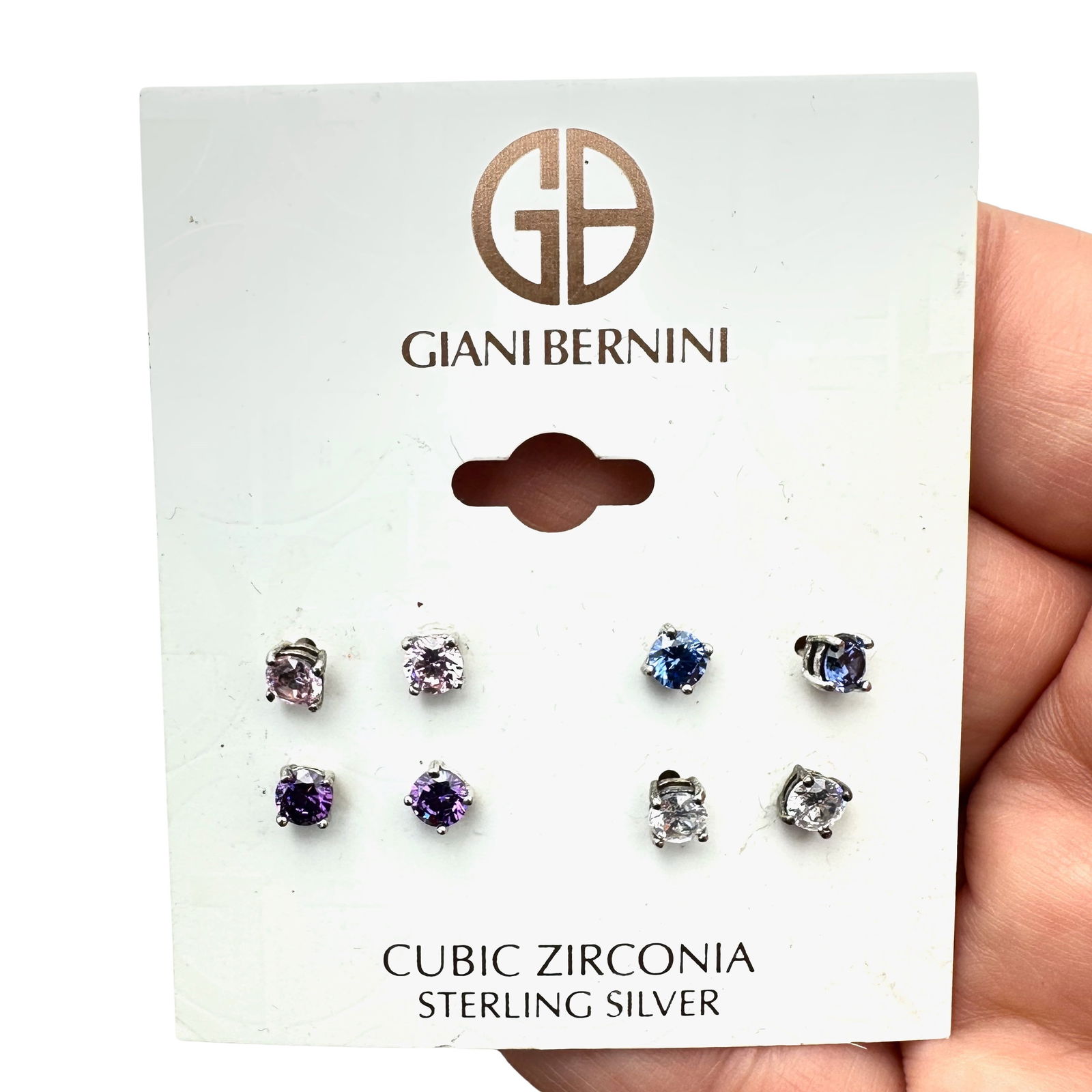 Giani Bernini Multicolor Cubic Zirconia Sterling Silver Stud Earrings Original Card: Giani Bernini Multicolor Cubic Zirconia Sterling Silver Stud Earrings Original Card