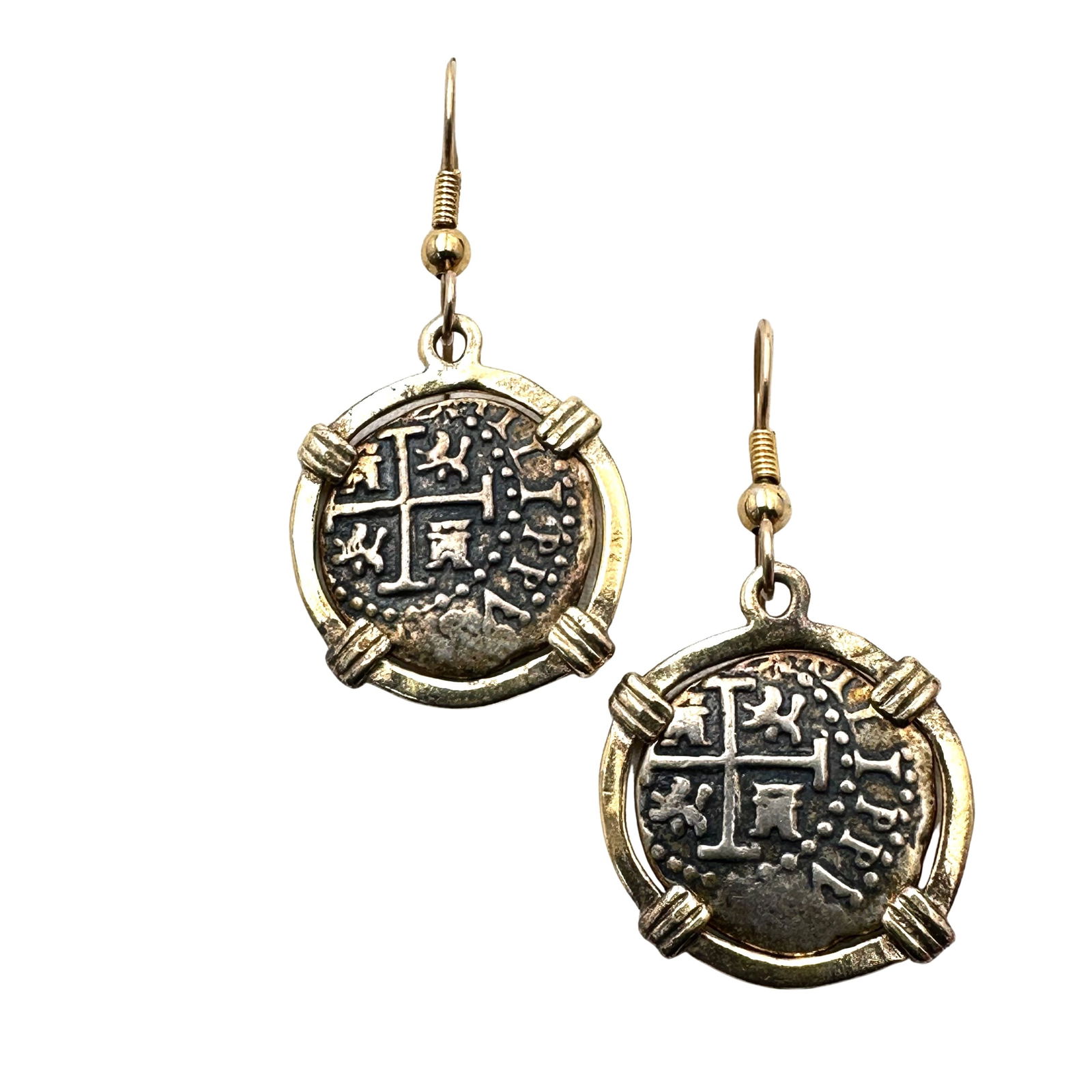 Gold Over Sterling Silver Ancient Shipwreck Treasure Coin Pierced Earrings (1 of 3)