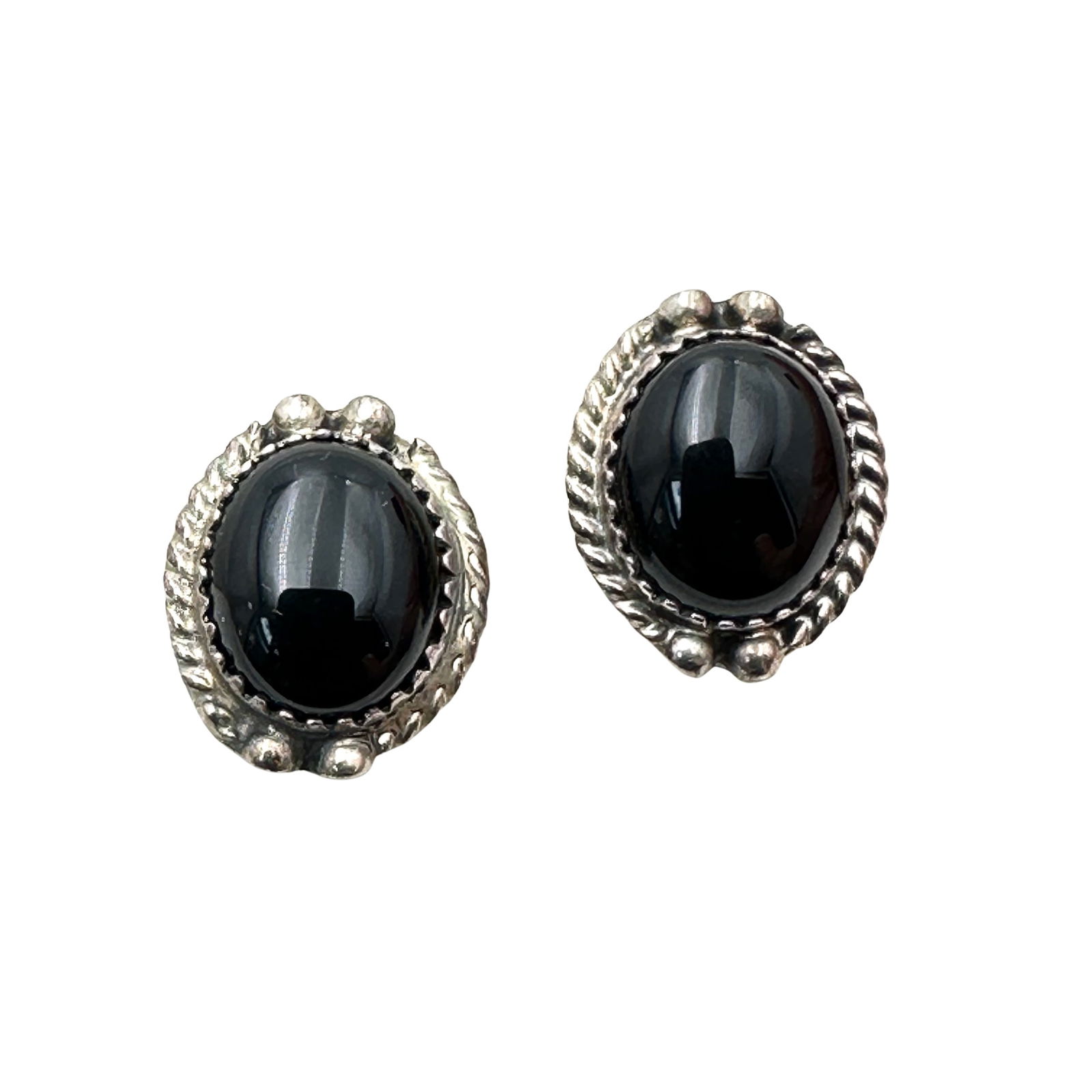 Vintage American Southwest Black Onyx Sterling Silver Stud Pierced Earrings: Vintage American Southwest Black Onyx Sterling Silver Stud Pierced Earrings