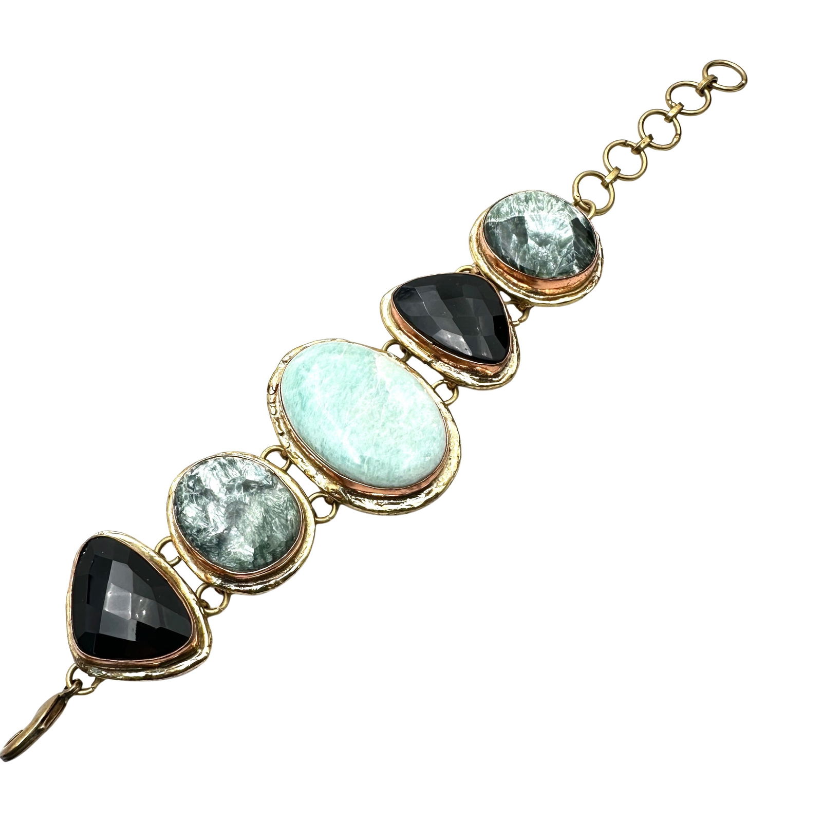 Artisan Copper Brass Silver Chunky Gemstone Bracelet Fits Up to 8 Inch: Artisan Copper Brass Silver Chunky Gemstone Bracelet Fits Up to 8 Inch