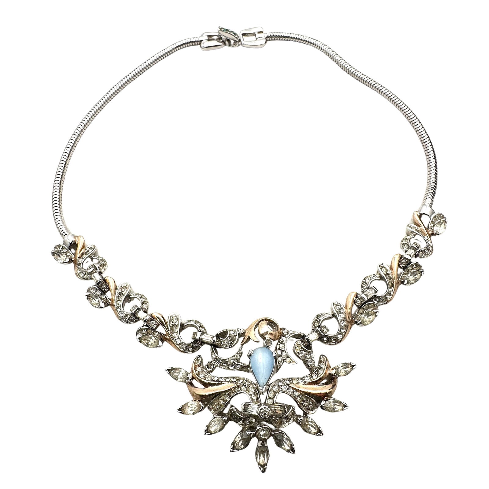 Vintage Older Clear Rhinestone Silver Pot Metal 15 Inch Necklace (1 of 2)