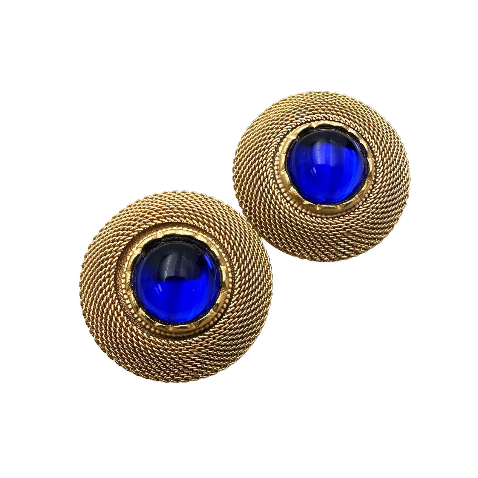 Vintage Blue Bullet Glass Gold Tone Clip Earrings: Vintage Blue Bullet Glass Gold Tone Clip Earrings