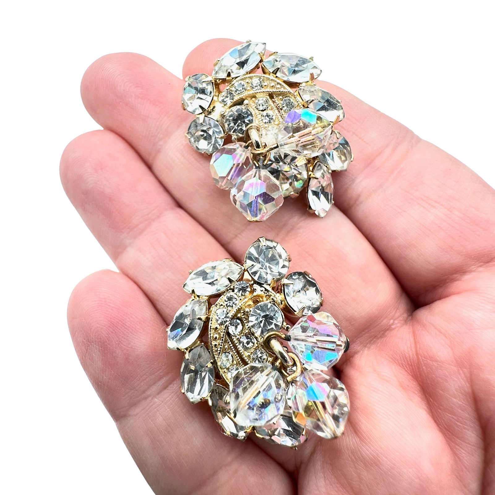 Vintage Juliana Clear Rhinestone Cha Cha Gold Tone Clip Earrings (1 of 2)