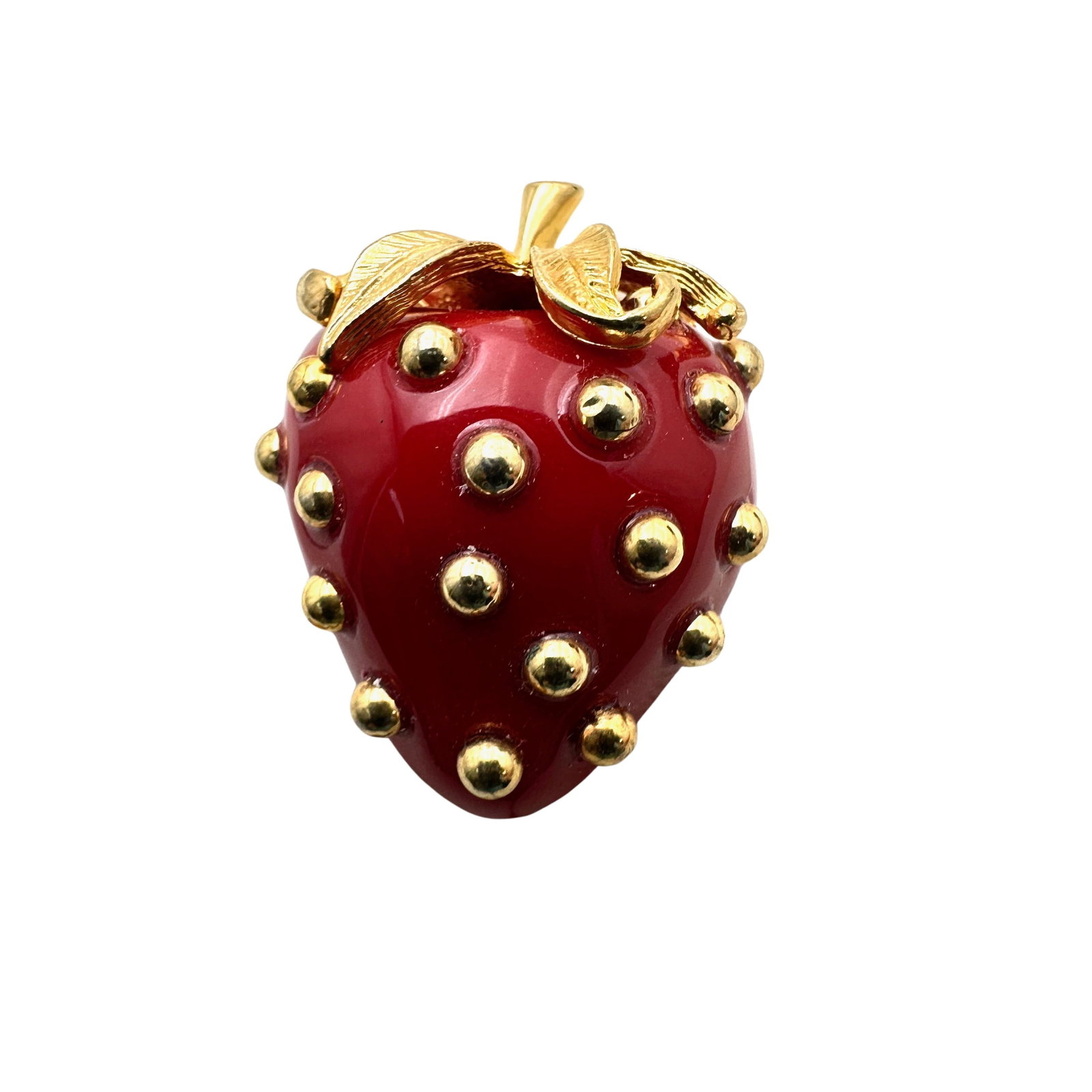 Vintage Kenneth Jay Lane KJL Strawberry Gold Tone Brooch Pin: Vintage Kenneth Jay Lane KJL Strawberry Gold Tone Brooch Pin