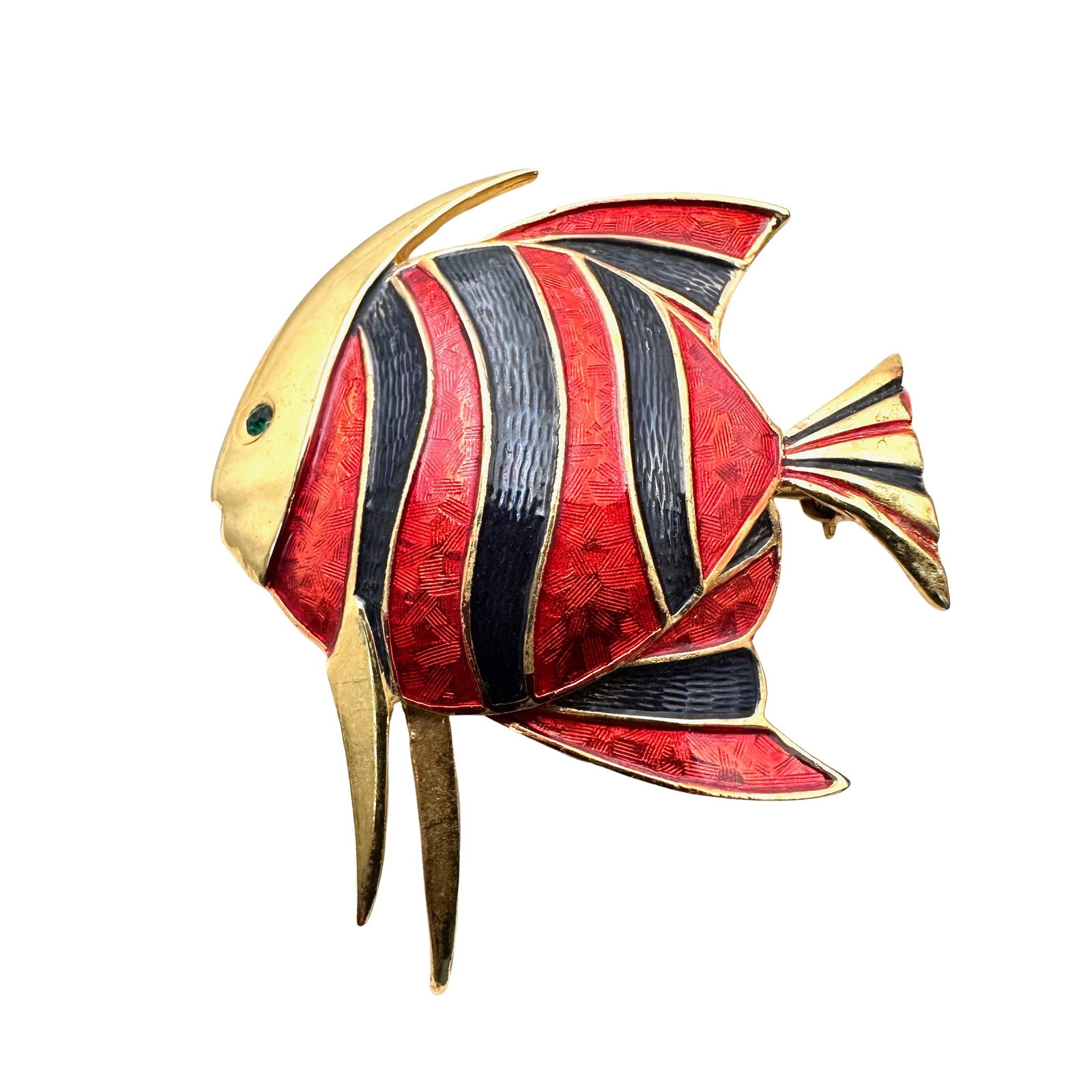 Vintage Marcel Boucher Gold Tone Red Black Enamel Fish Brooch Pin (1 of 2)
