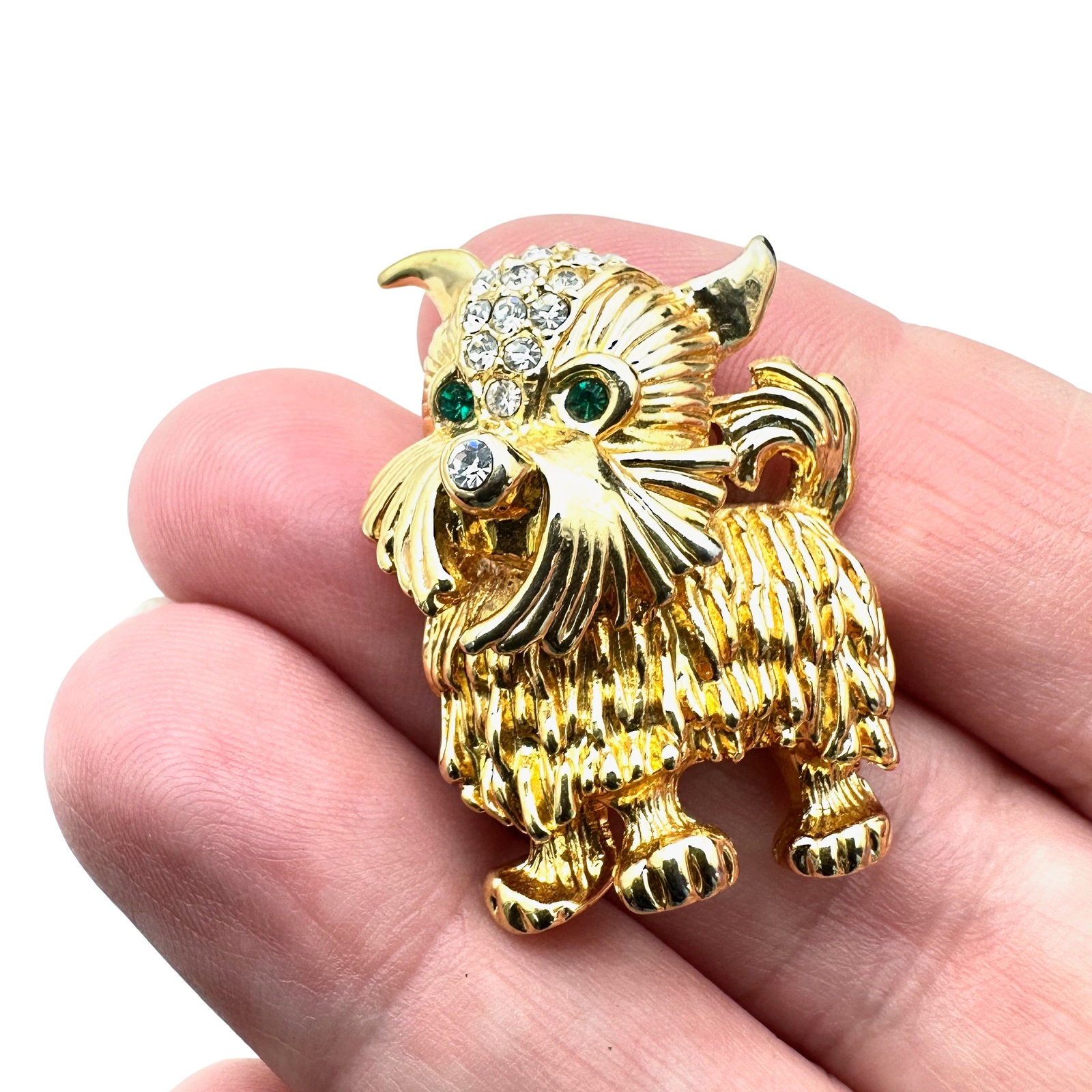 Vintage Rhinestone Dog Gold Tone Figural Brooch Pin: Vintage Rhinestone Dog Gold Tone Figural Brooch Pin