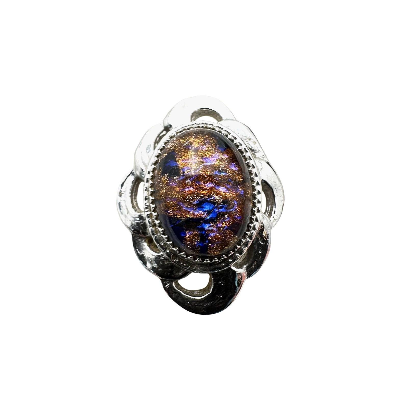 Vintage Whiting And Davis Murano Glass Silver Tone Ring Adjustable (1 of 2)