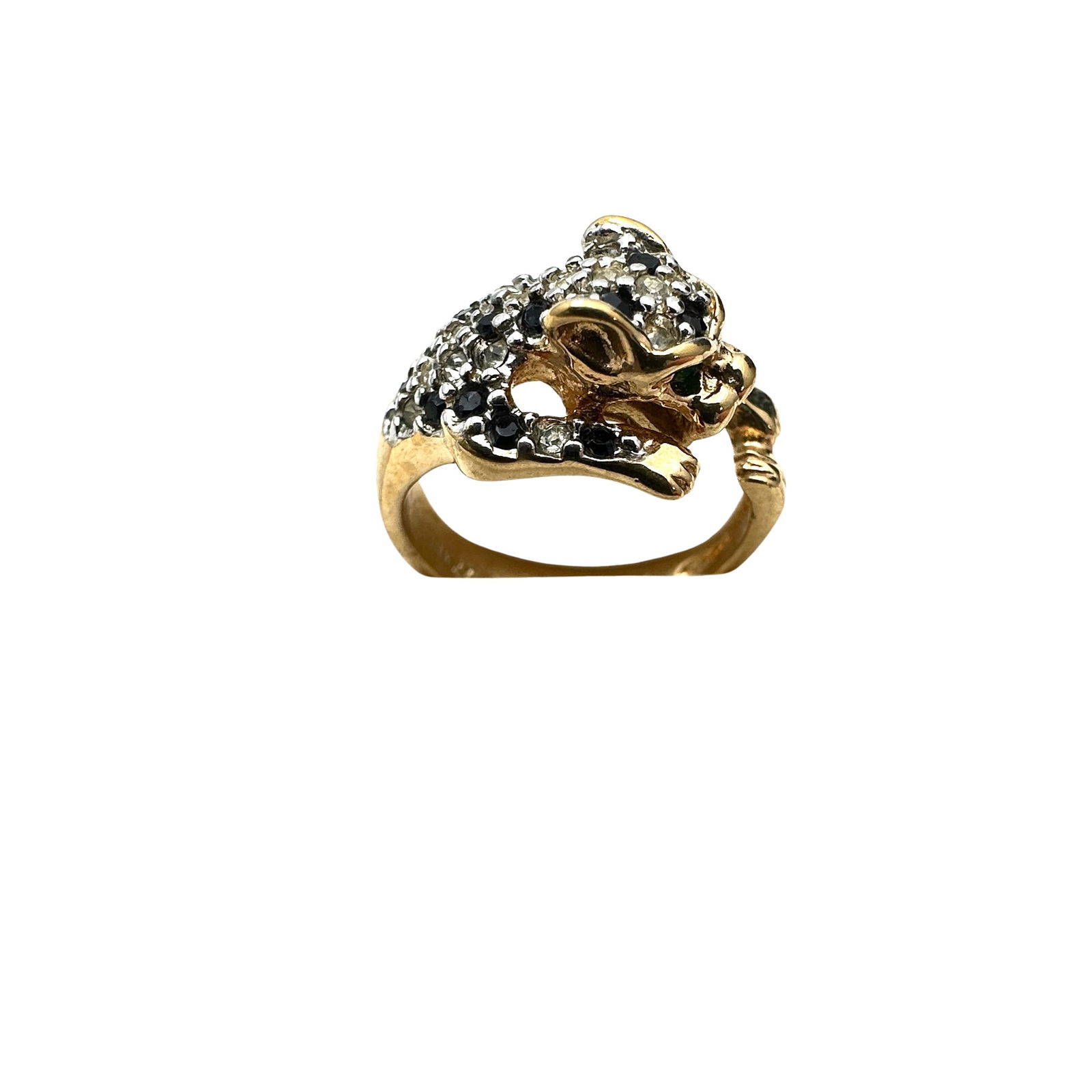 Vintage Crystal Gold Tone Leopard Cougar Ring Size 9 (1 of 2)