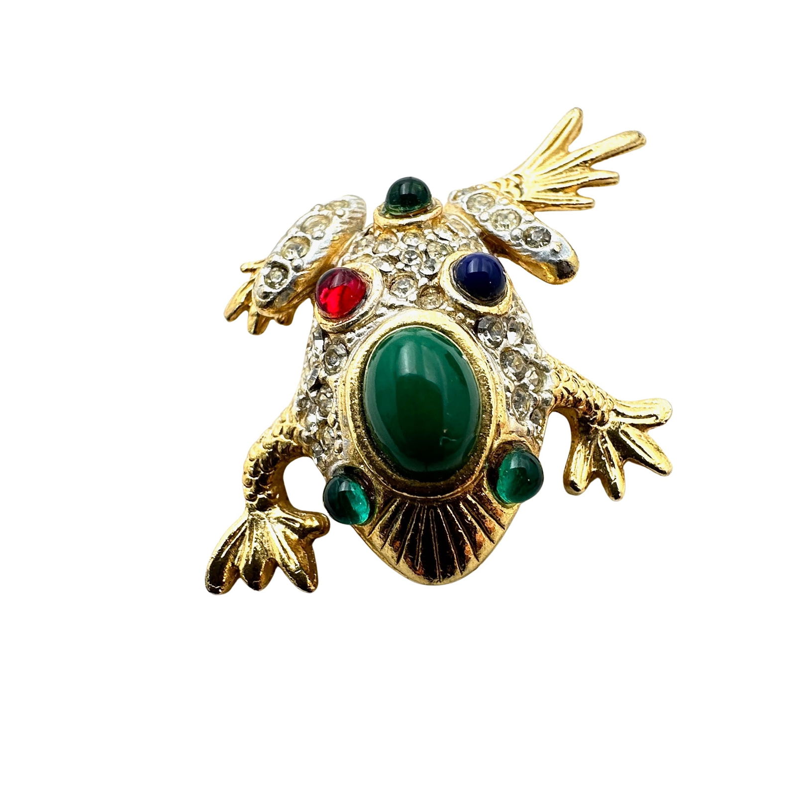 Vintage Sphinx Jewel Toned Rhinestone Gold Tone Frog Brooch Pin (1 of 2)