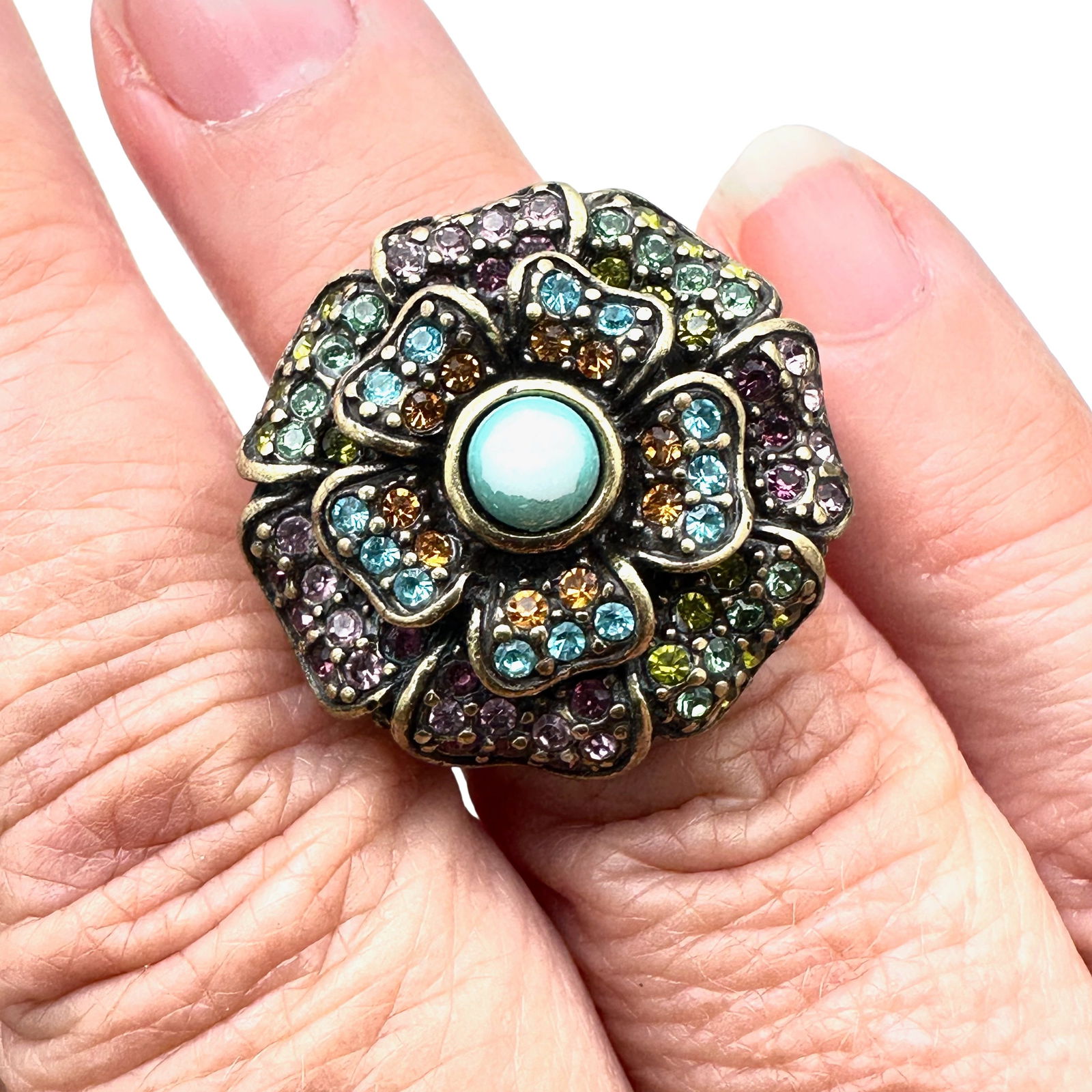 Vintage Heidi Daus Ring Size 7 Multi Color Crystal Bronze Tone (1 of 2)