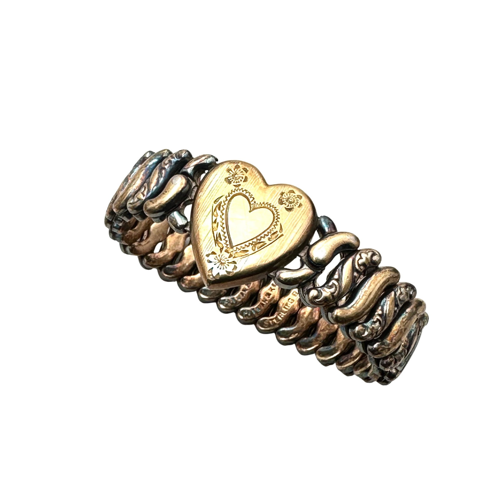 Antique Gold Filled Heart Expandable Bracelet Vintage: Antique Gold Filled Heart Expandable Bracelet Vintage