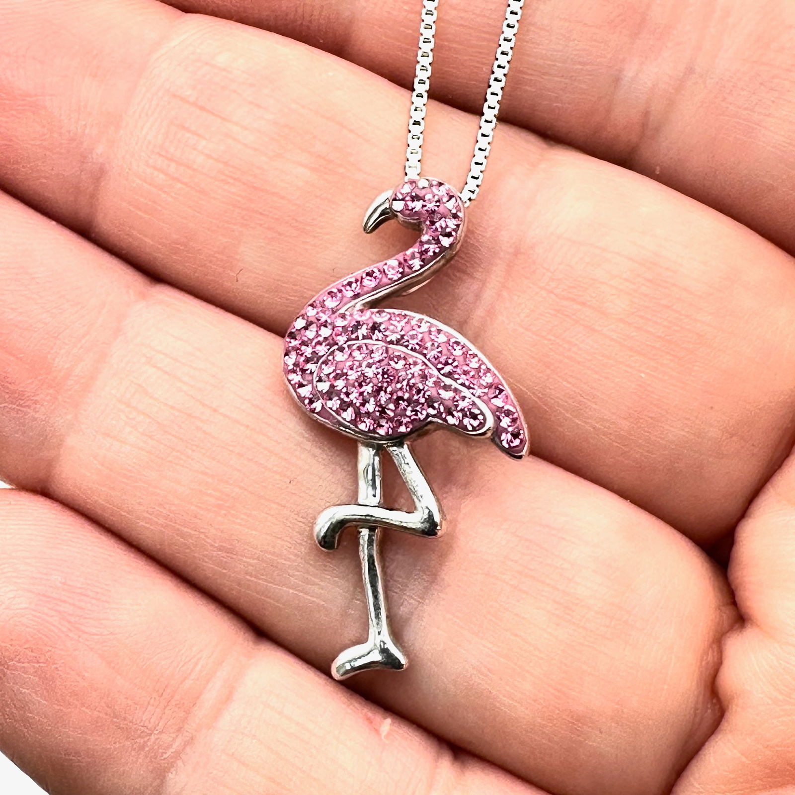 Sterling Silver Crystal Pink Flamingo Pendant Necklace 18 Inch Chain (1 of 2)