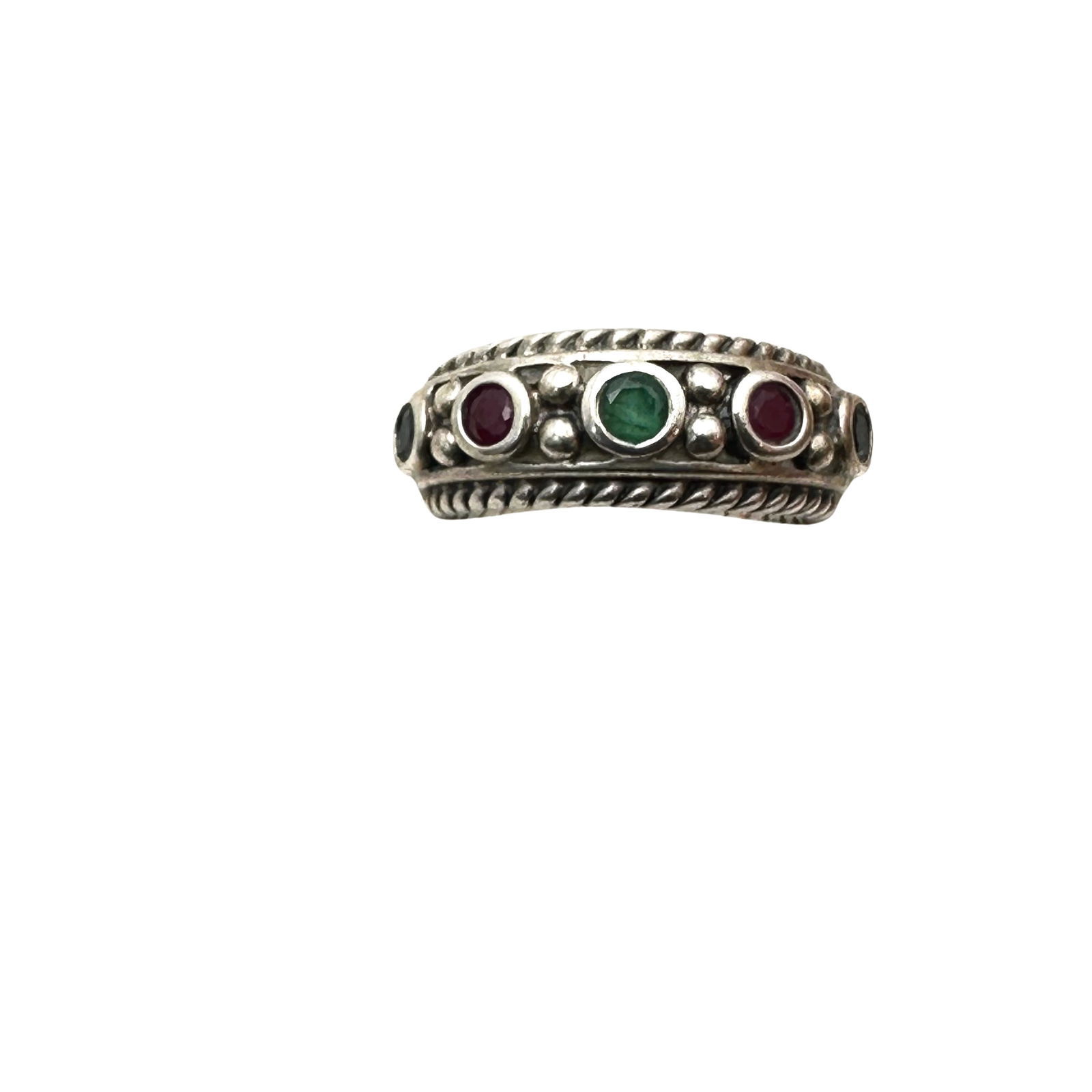 Sterling Silver Emerald Ruby Sapphire Ring Band Size 6 (1 of 2)