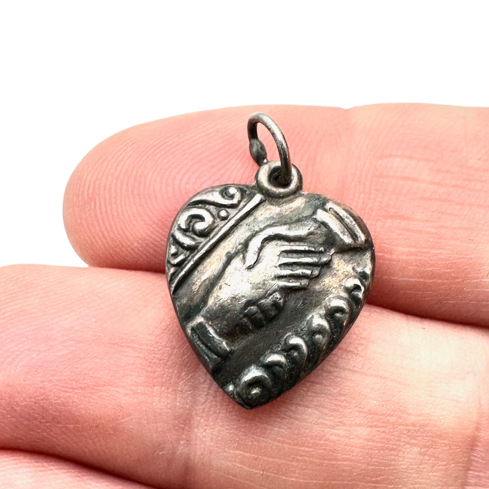 Antique Victorian Sterling Silver Puffy Heart Charm: Antique Victorian Sterling Silver Puffy Heart Charm