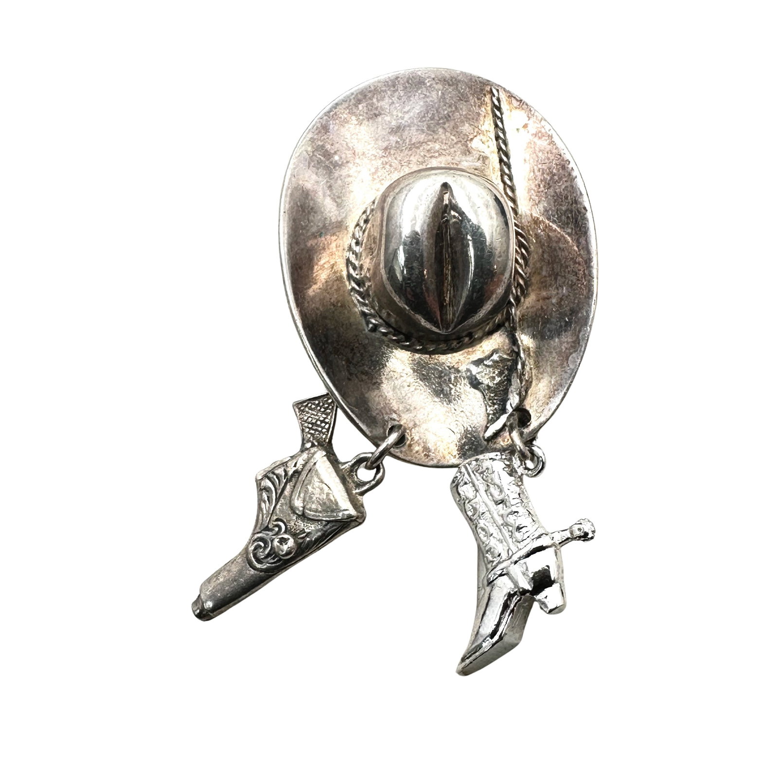 Vintage Sterling Silver Cowboy Hat Brooch Pin 16 Grams Charms: Vintage Sterling Silver Cowboy Hat Brooch Pin 16 Grams Charms