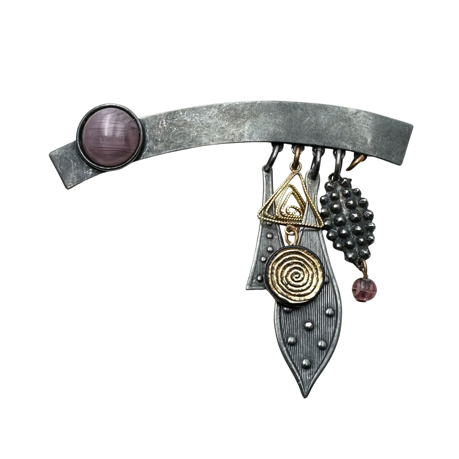 Vintage Kate Hines Artisan Brooch Gemstone Mixed Metal (1 of 2)