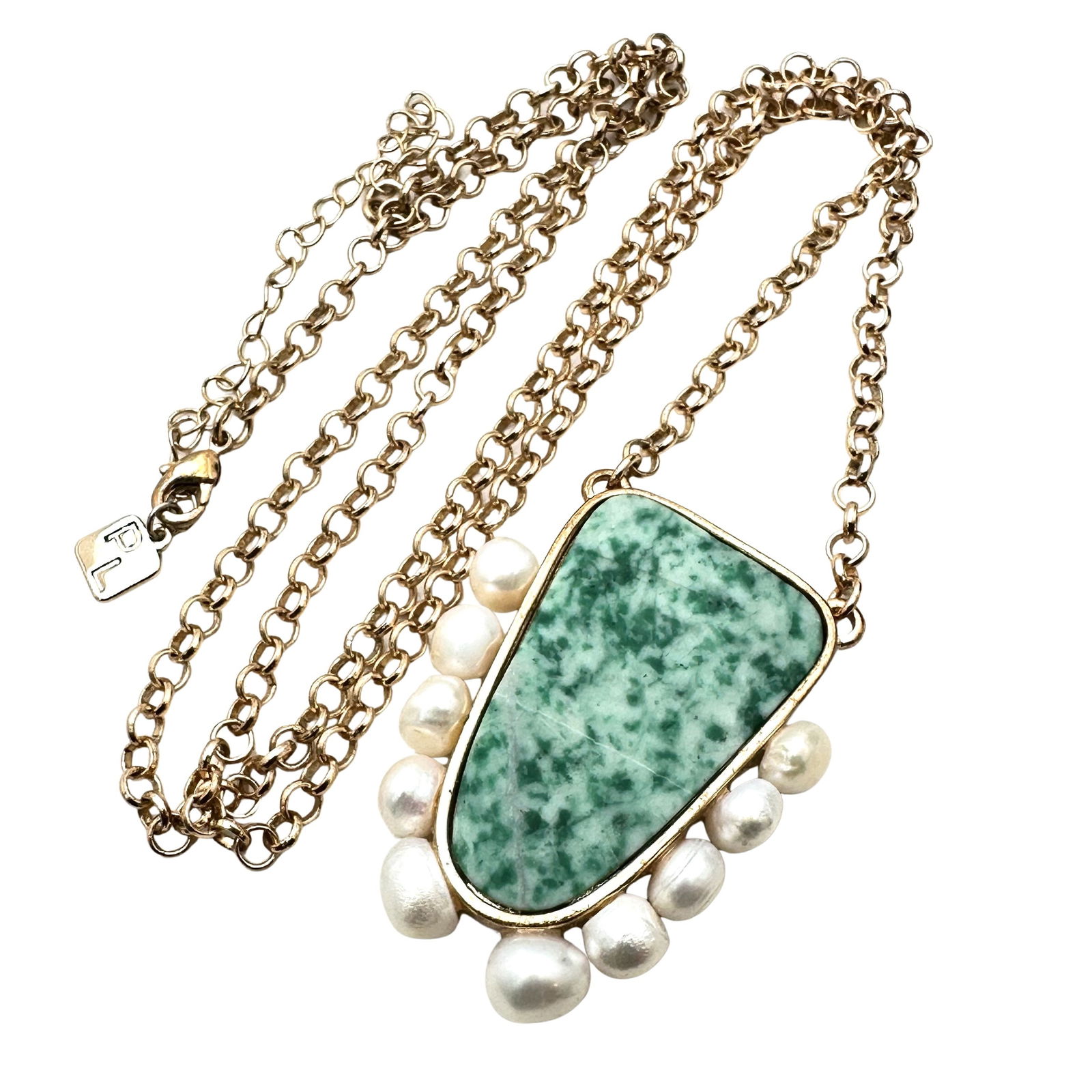 Vintage Park Lane Jade Pearl Gold Tone Pendant Necklace: Vintage Park Lane Jade Pearl Gold Tone Pendant Necklace