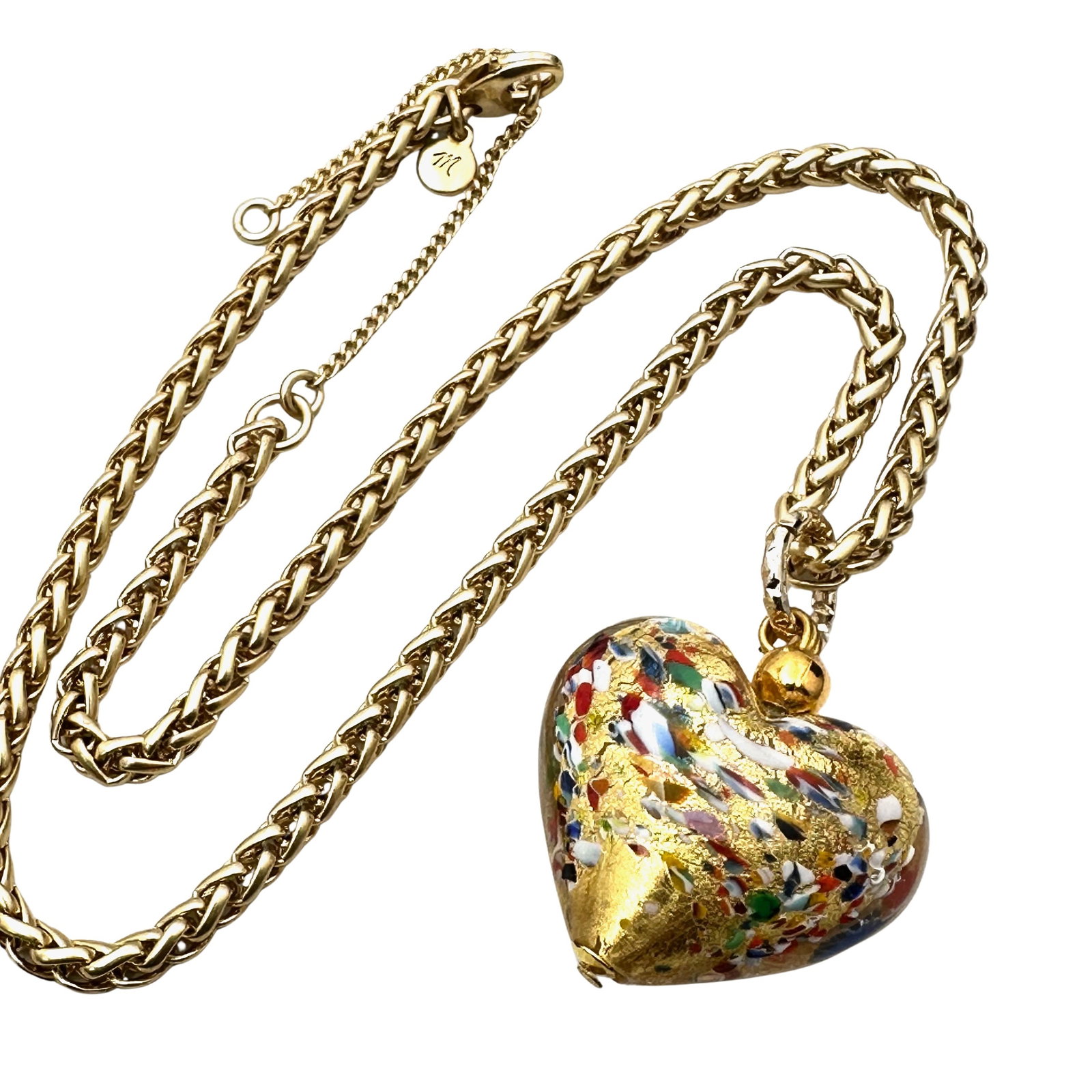 Vintage Murano Glass Heart Pendant Gold Tone Necklace 16 Inch Chain: Vintage Murano Glass Heart Pendant Gold Tone Necklace 16 Inch Chain