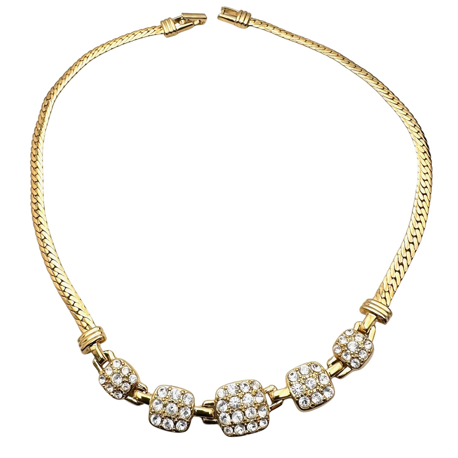 Vintage Swarovski Swan Hallmark Clear Crystal Gold Tone Necklace: Vintage Swarovski Swan Hallmark Clear Crystal Gold Tone Necklace