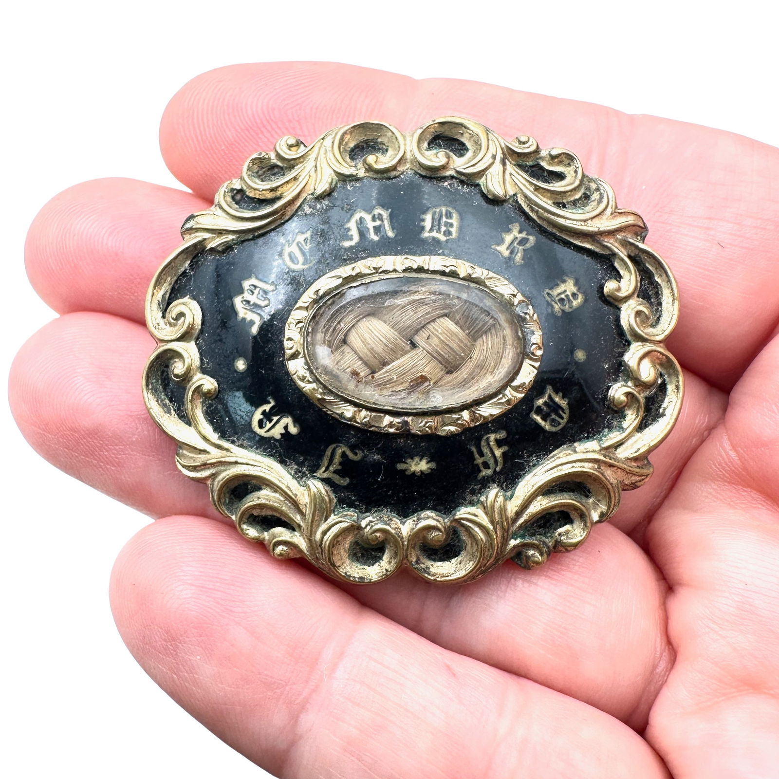 Antique Victorian Mourning Brooch Pin Braided Hair Memory Selling As Is (1 of 2)