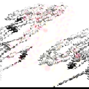 Vintage Rosary Italian Murano Glass Pink Roses Silver: Vintage Rosary Italian Murano Glass Pink Roses Silver