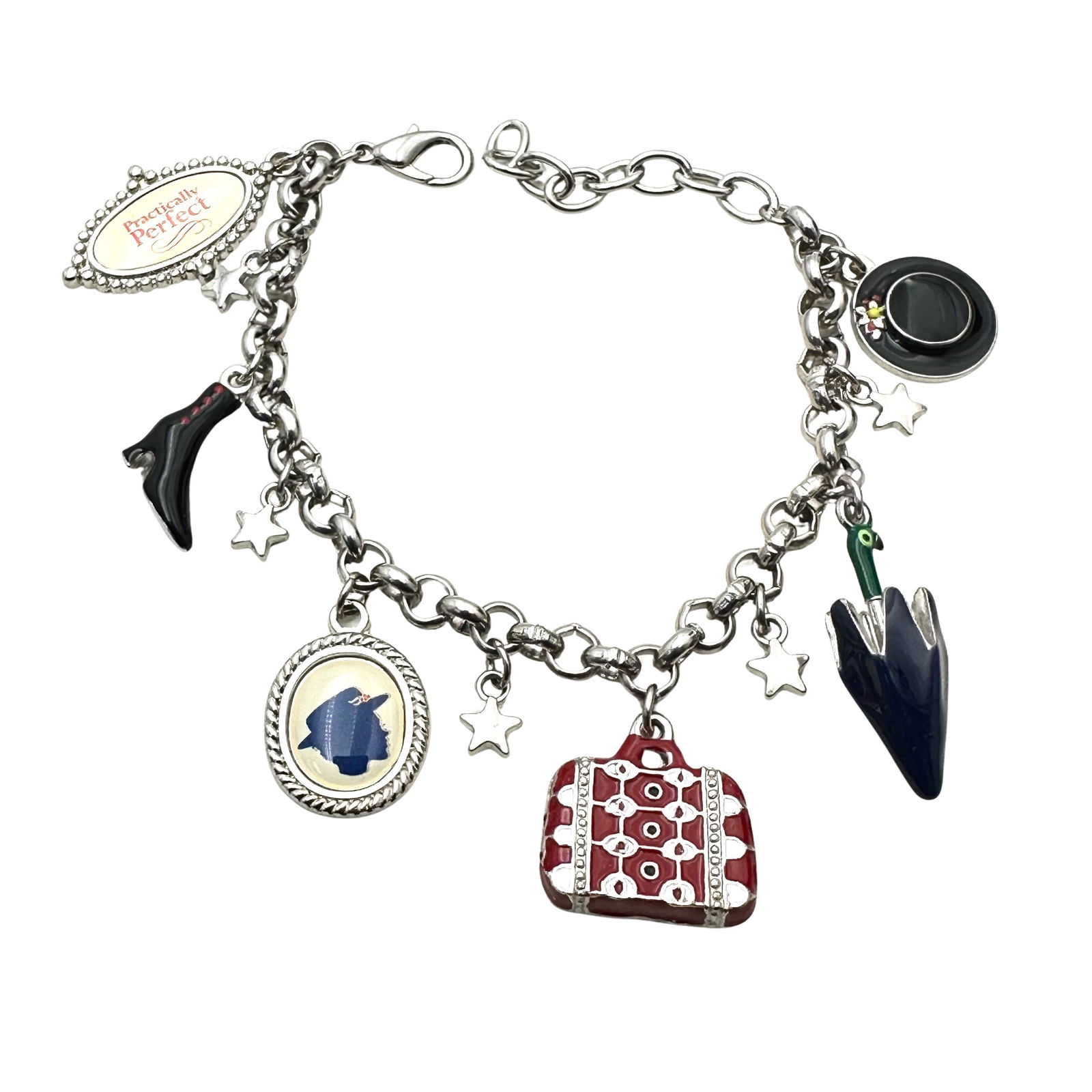Disney Mary Popins Silver Tone Enamel Charm Bracelet 7 Inch (1 of 2)