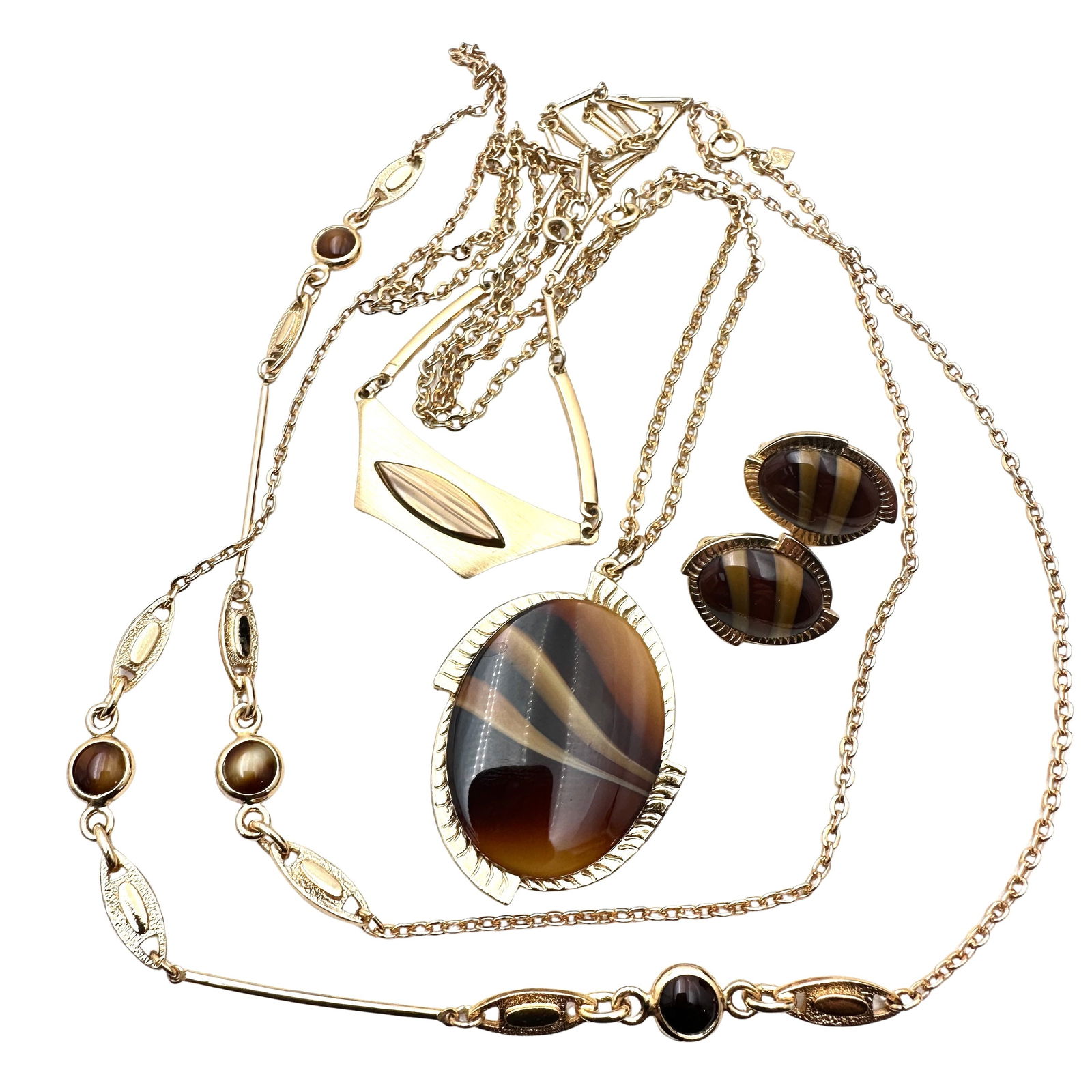 Jewelry Group Sarah Coventry Amber Swirl Necklaces Clip Earrings: Jewelry Group Sarah Coventry Amber Swirl Necklaces Clip Earrings