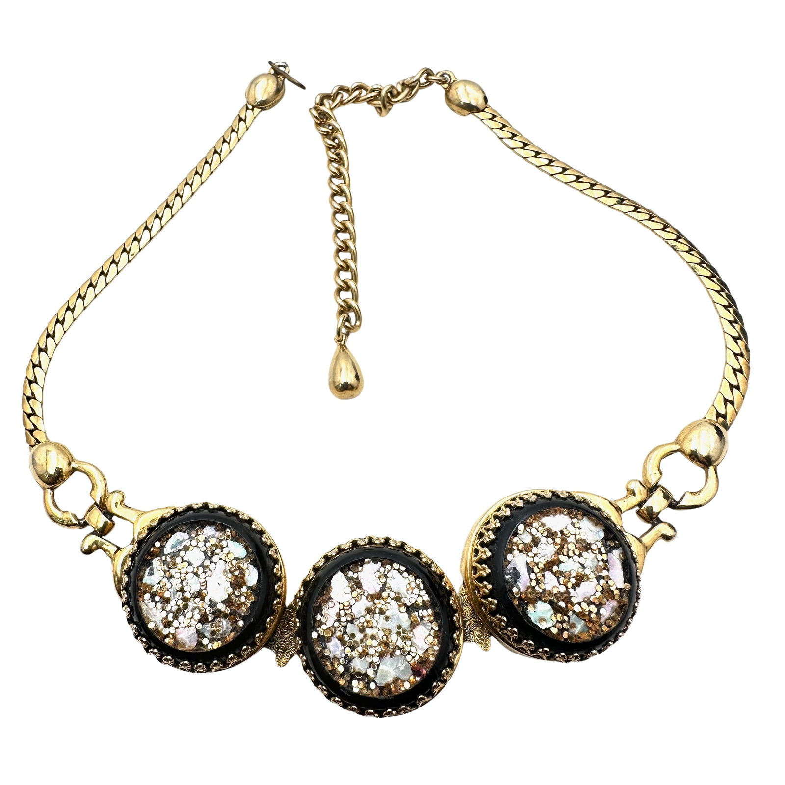 Vintage Confetti Lucite Gold Tone Necklace 16 Inch: Vintage Confetti Lucite Gold Tone Necklace 16 Inch