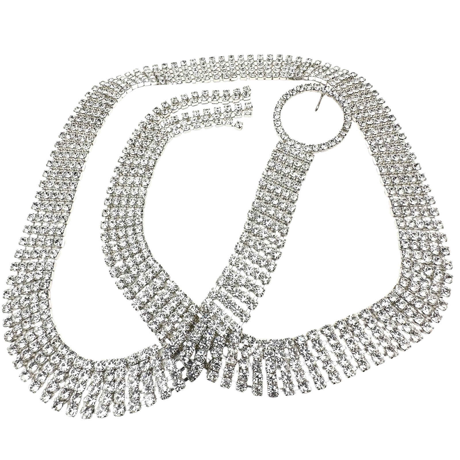Vintage Clear Rhinestone Silver Belt or Long Necklace Up to 36 Inch: Vintage Clear Rhinestone Silver Belt or Long Necklace Up to 36 Inch