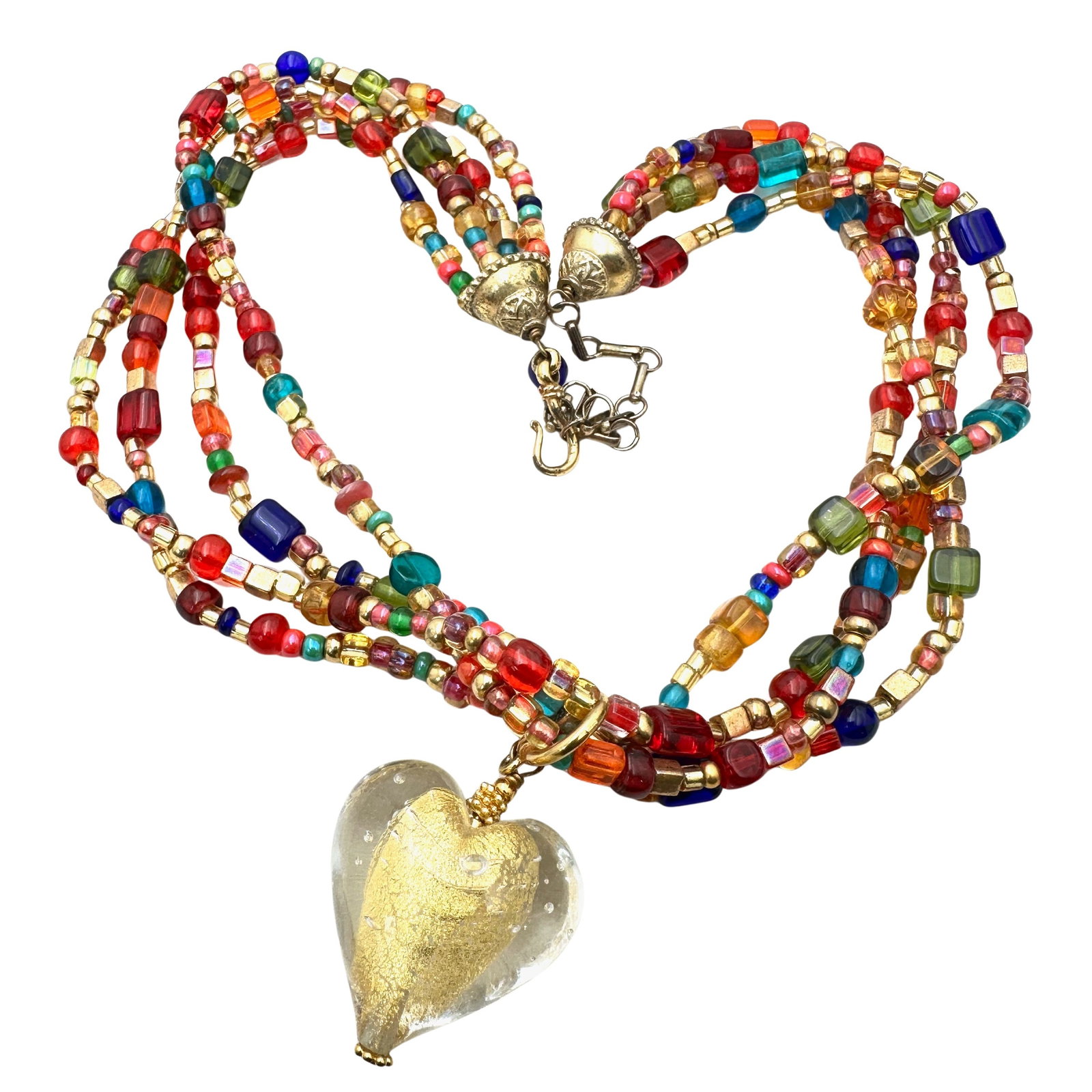 Vintage Multi Color Glass Necklace Murano Heart Pendant 18 Inch: Vintage Multi Color Glass Necklace Murano Heart Pendant 18 Inch