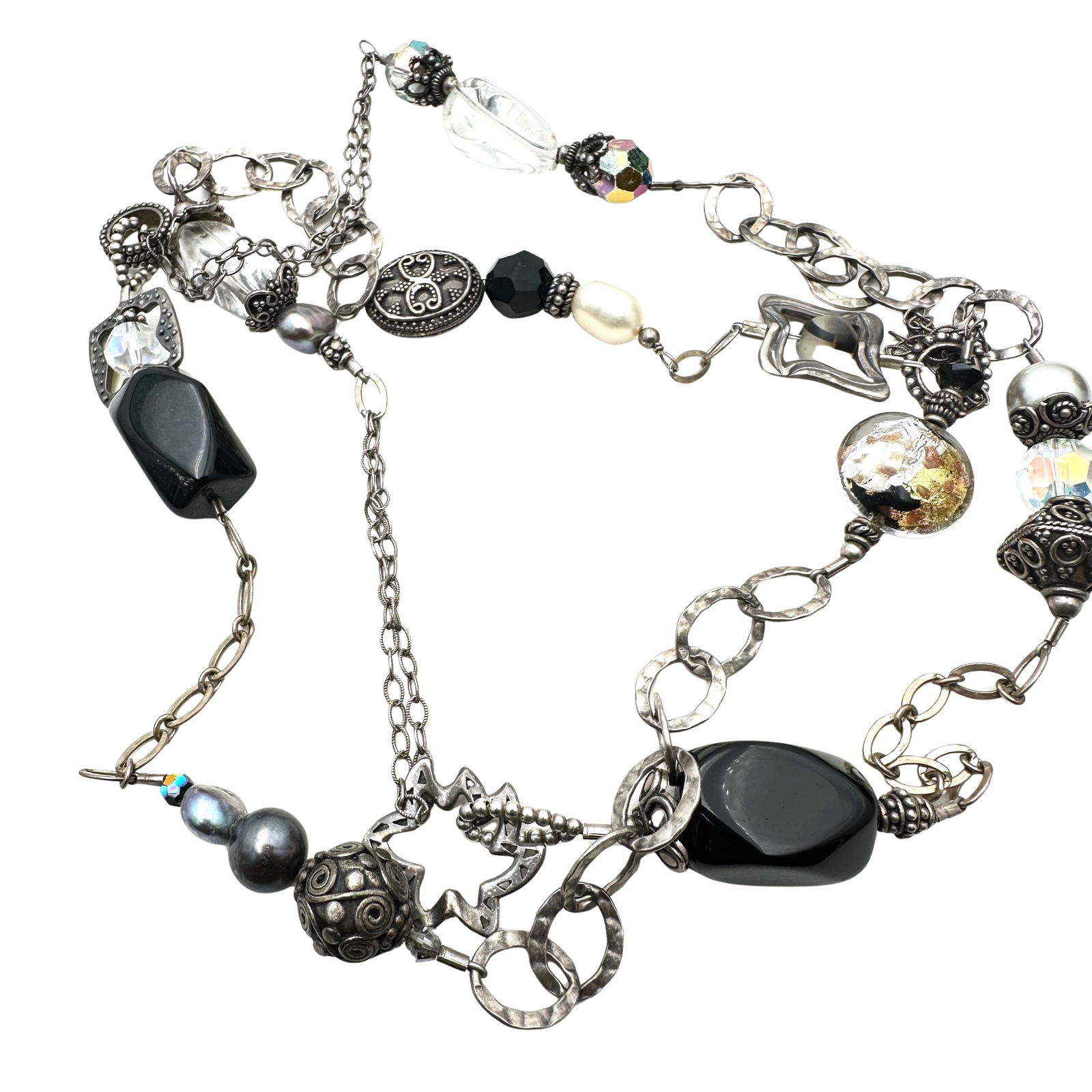 Sterling Silver Multi Gemstone 36 Inch Necklace Black Onyx Bohemian (1 of 2)
