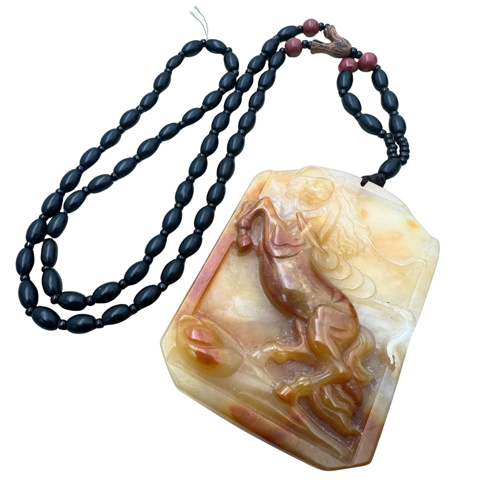 Huge Carved Jade Horse Pendant Necklace 2.5 Inch Pendant (1 of 2)