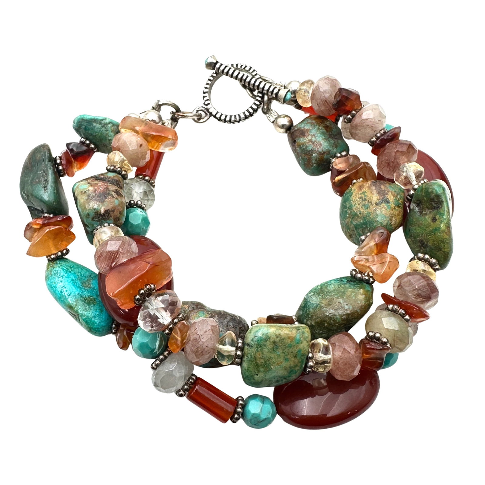 Sterling Silver Turquoise Carnelian Multi Gemstone Bracelet 7 Inch: Sterling Silver Turquoise Carnelian Multi Gemstone Bracelet 7 Inch